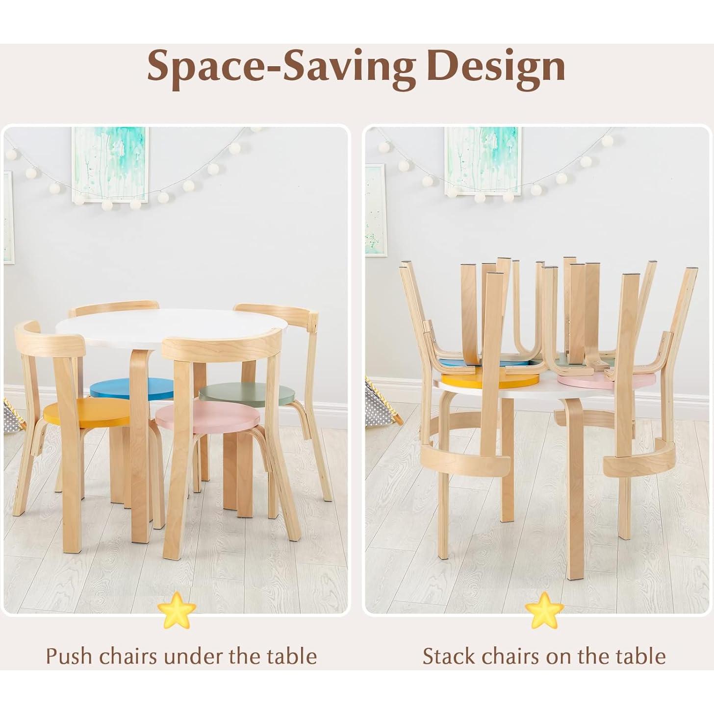 Conjunto de Mesa y Sillas para Niños Costzon 5 Piezas Madera