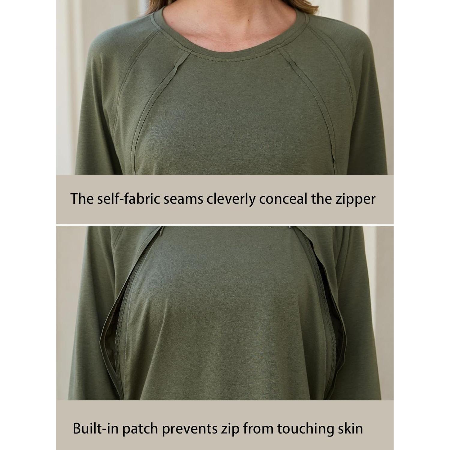 Camisa de Lactancia Ecavus Verde Militar con Cremallera Larga