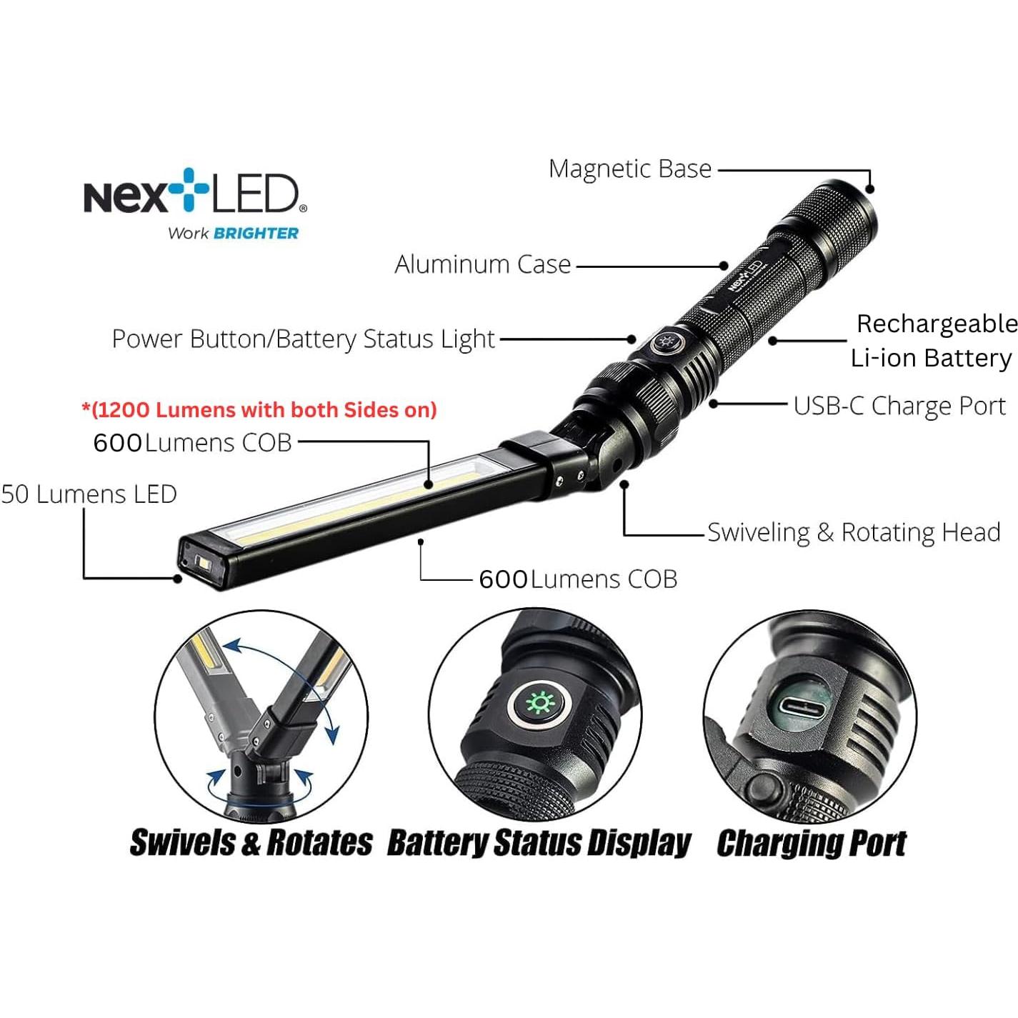 Luz de Trabajo LED NextLED NT-7544 Plegable Doble Cara 1200 Lúmenes