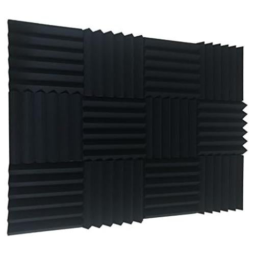 Paquete de 12 Paneles Acústicos de Espuma Negra 5.08x30.48 cm