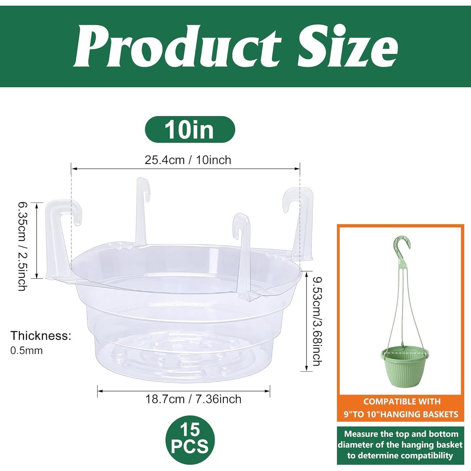 Bandejas de Goteo para Plantas Colgantes Adnee 15 Pcs 25.4 cm