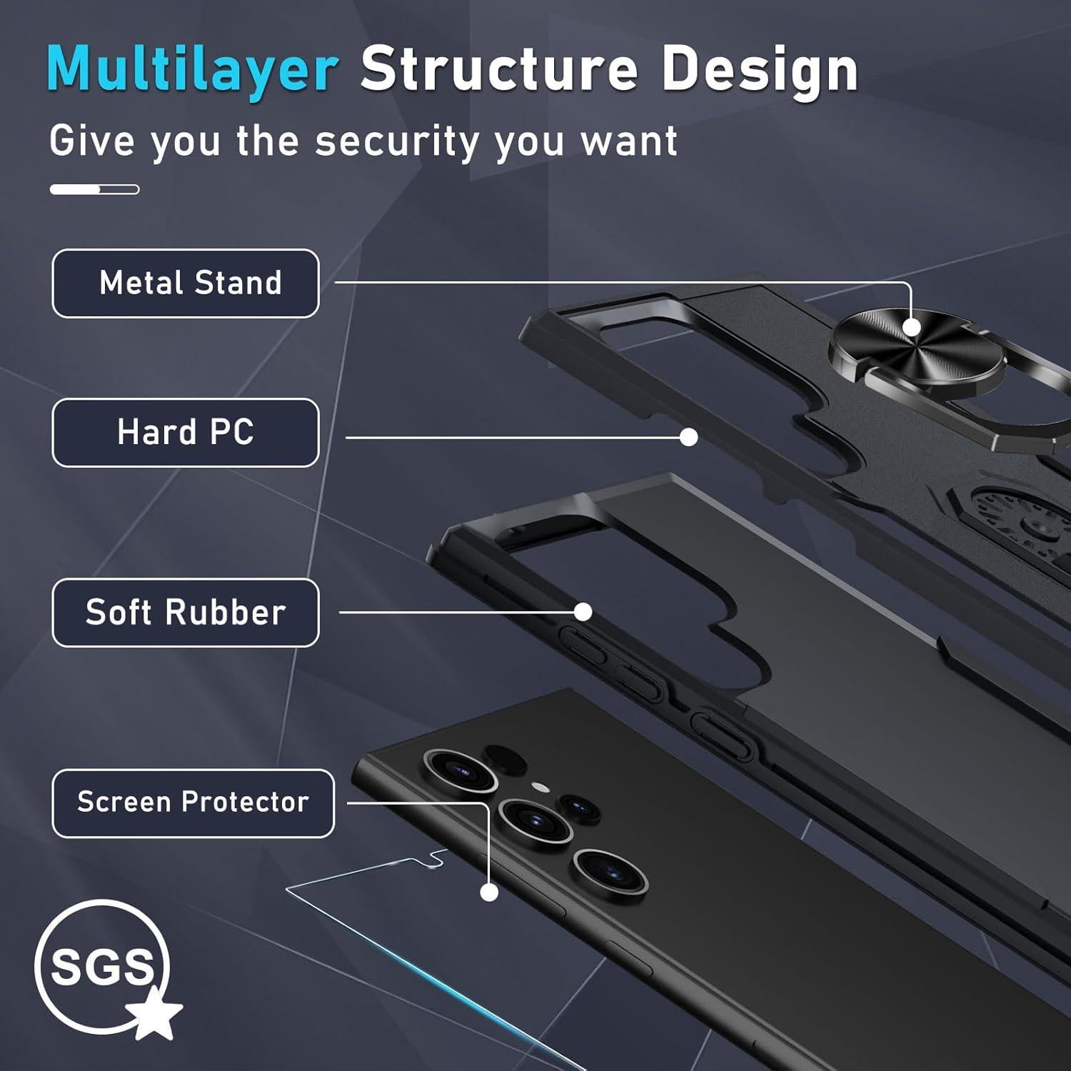 Funda Janmitta para Samsung Galaxy S24 Ultra 2024, Negro Mate