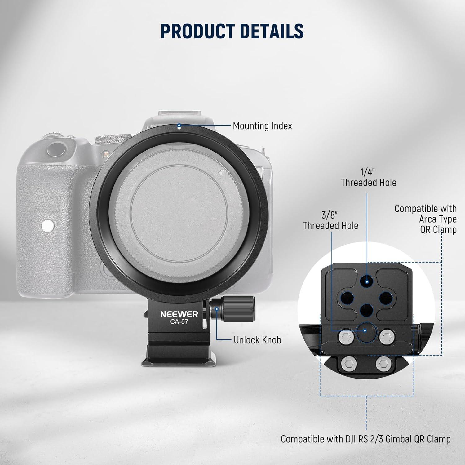 Neewer Rotatable Collar Mount Plate for Canon EOS R5 R5C R6 Mark II, Fast Horizontal to Vertical Camera Tripod Lens Mount Ring Compatible with DJI RS 3/2 & Arca Quick Release System, CA-57