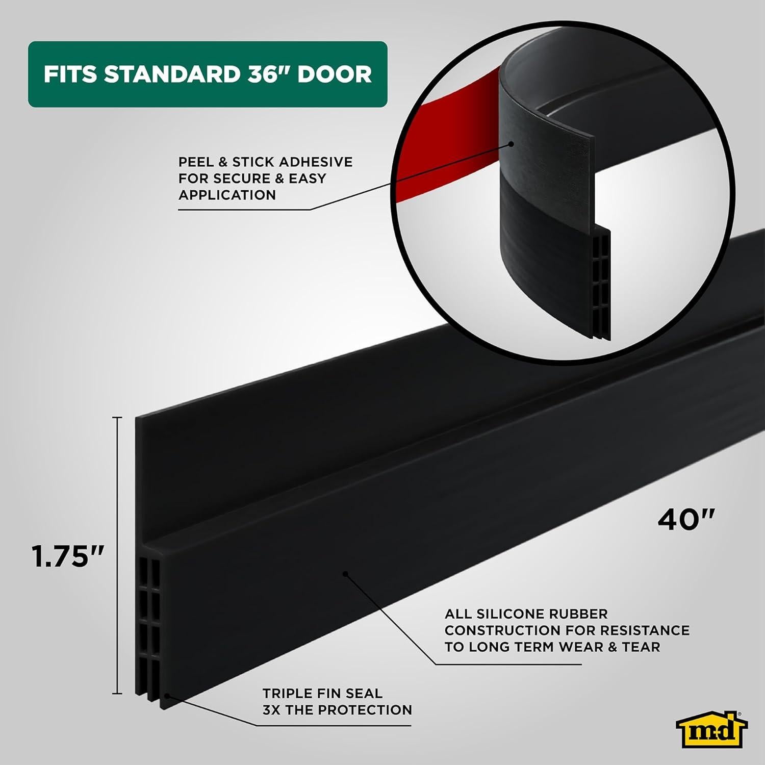Barrera de Puerta de Silicona M-D 101.6 cm Autoadhesiva Negra