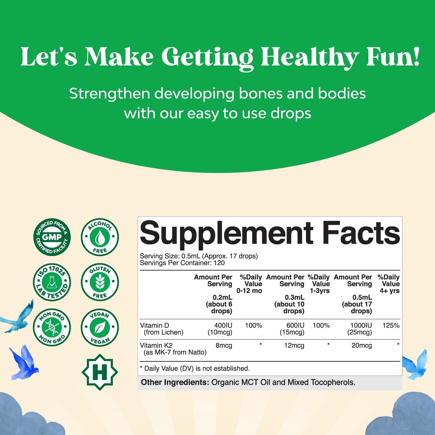 Gotas de Vitamina D3 K2 Natures Craft 60 ml para Niños