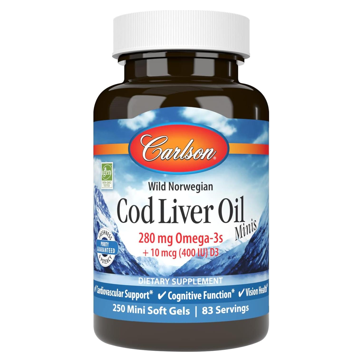 Carlson Aceite de Hígado de Bacalao 250 Mini Gelatinas 280 mg Omega-3