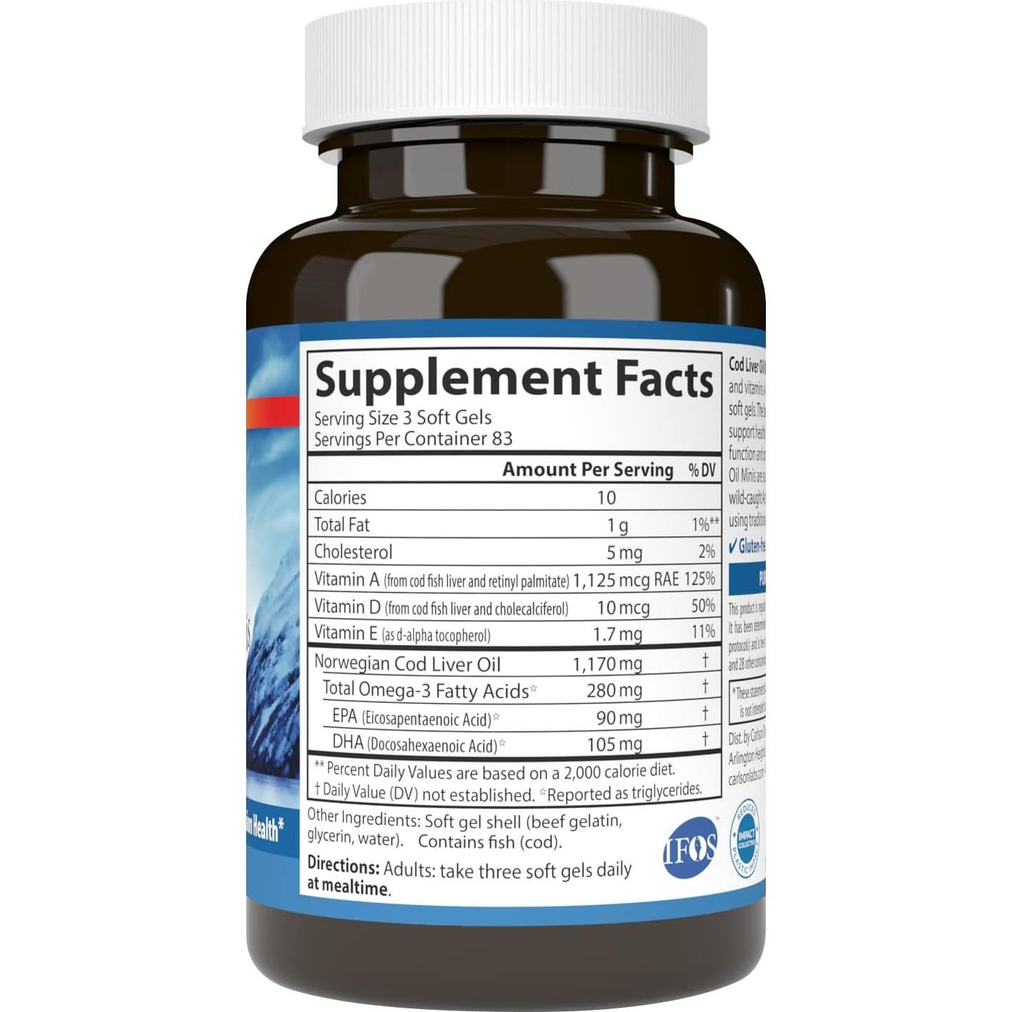 Carlson Aceite de Hígado de Bacalao 250 Mini Gelatinas 280 mg Omega-3