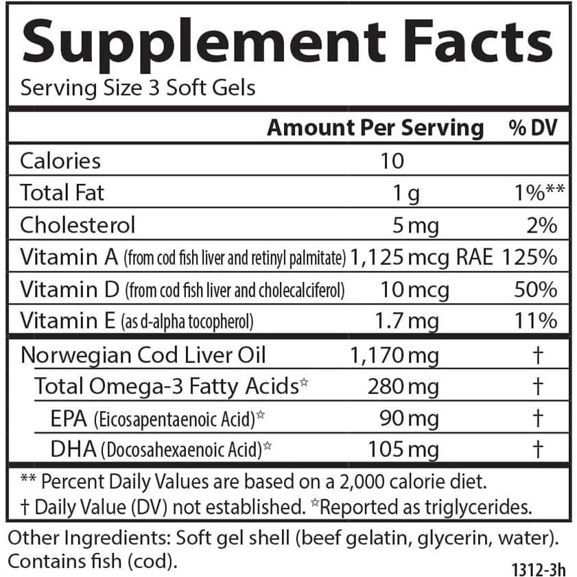 Carlson Aceite de Hígado de Bacalao 250 Mini Gelatinas 280 mg Omega-3