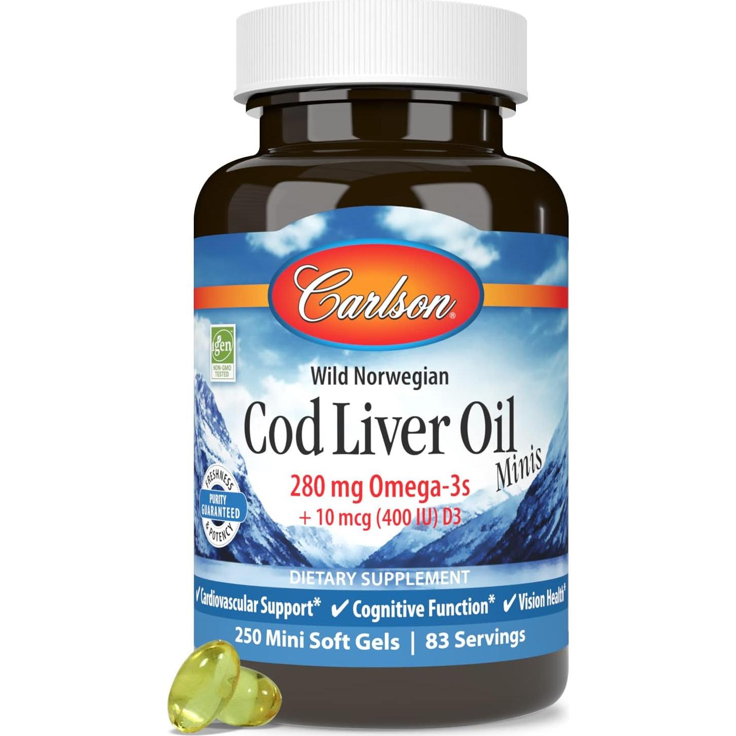 Carlson Aceite de Hígado de Bacalao 250 Mini Gelatinas 280 mg Omega-3