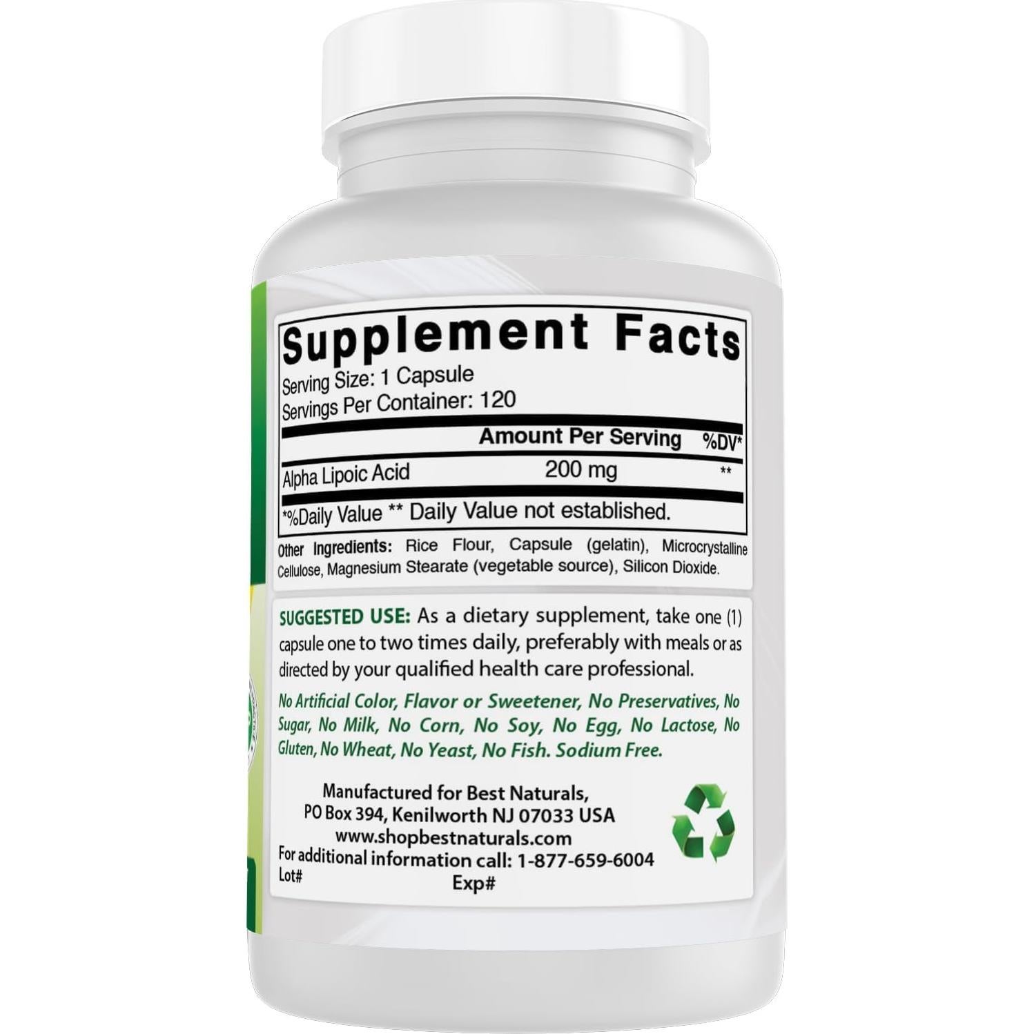 Ácido Lipoico 200 mg Mejores Naturales 120 Cápsulas