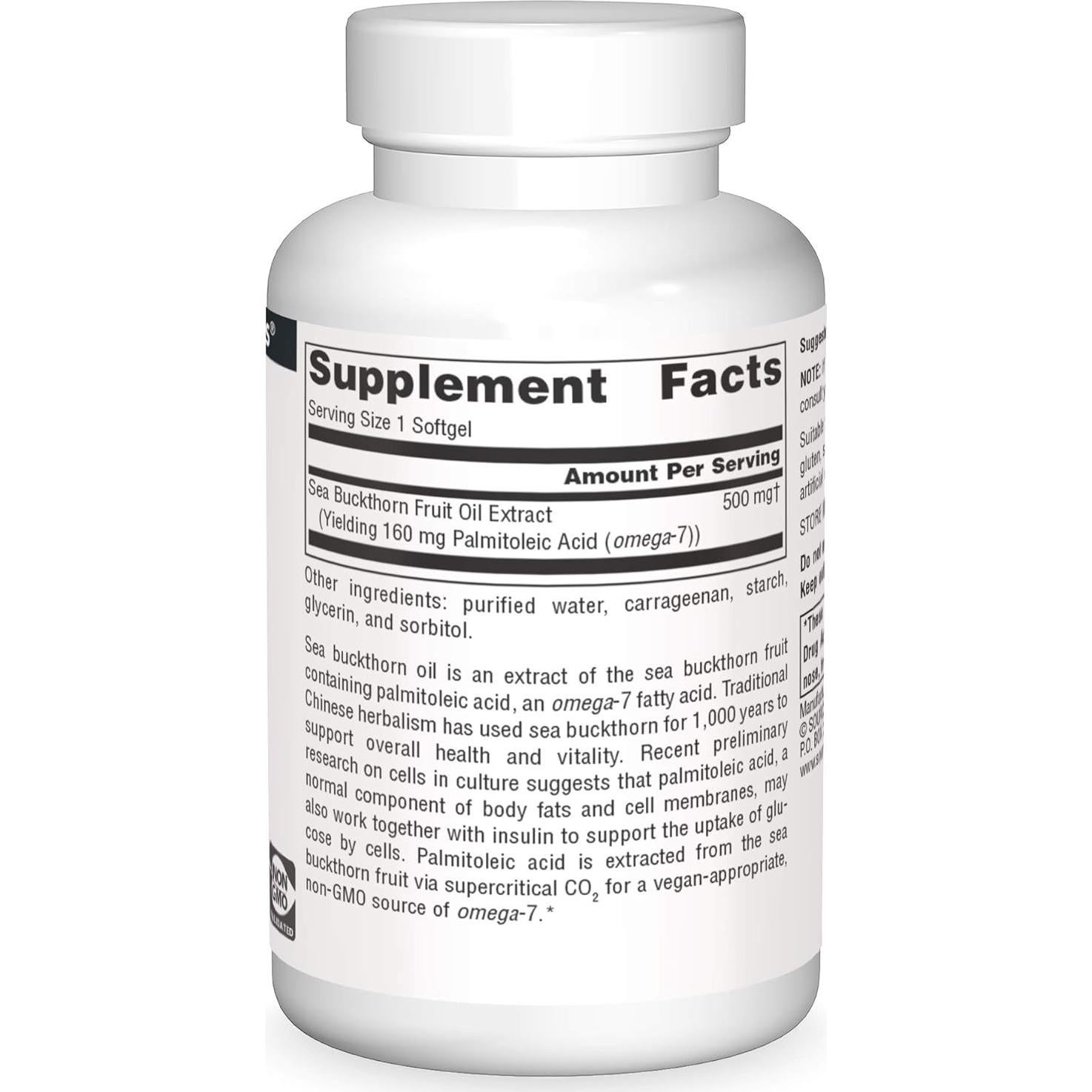 Source Naturals Omega-7 Aceite de Espino Marino Vegano - 30 Cápsulas