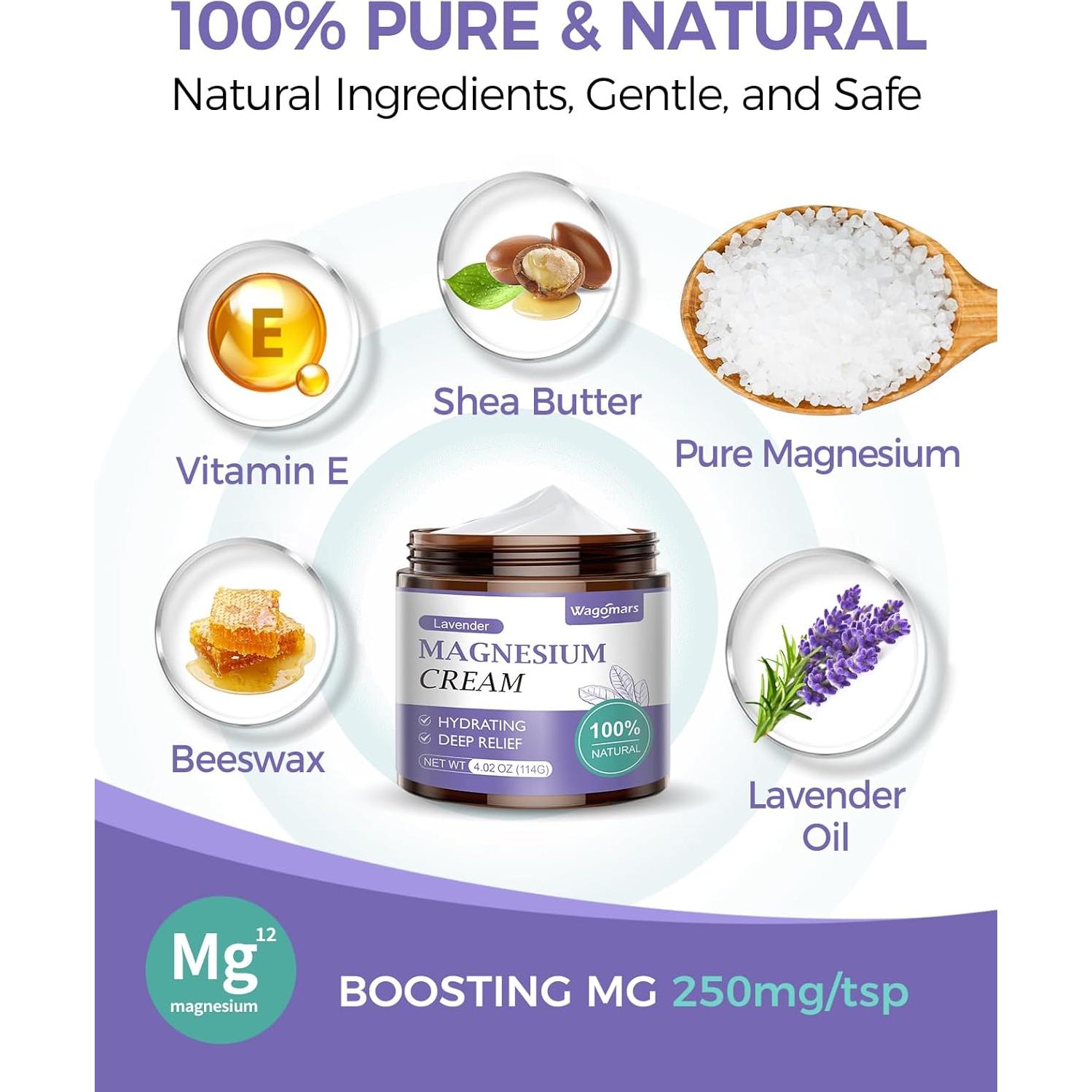 Crema de Magnesio Natural Wagomars 113g - Relajación Muscular Lavanda