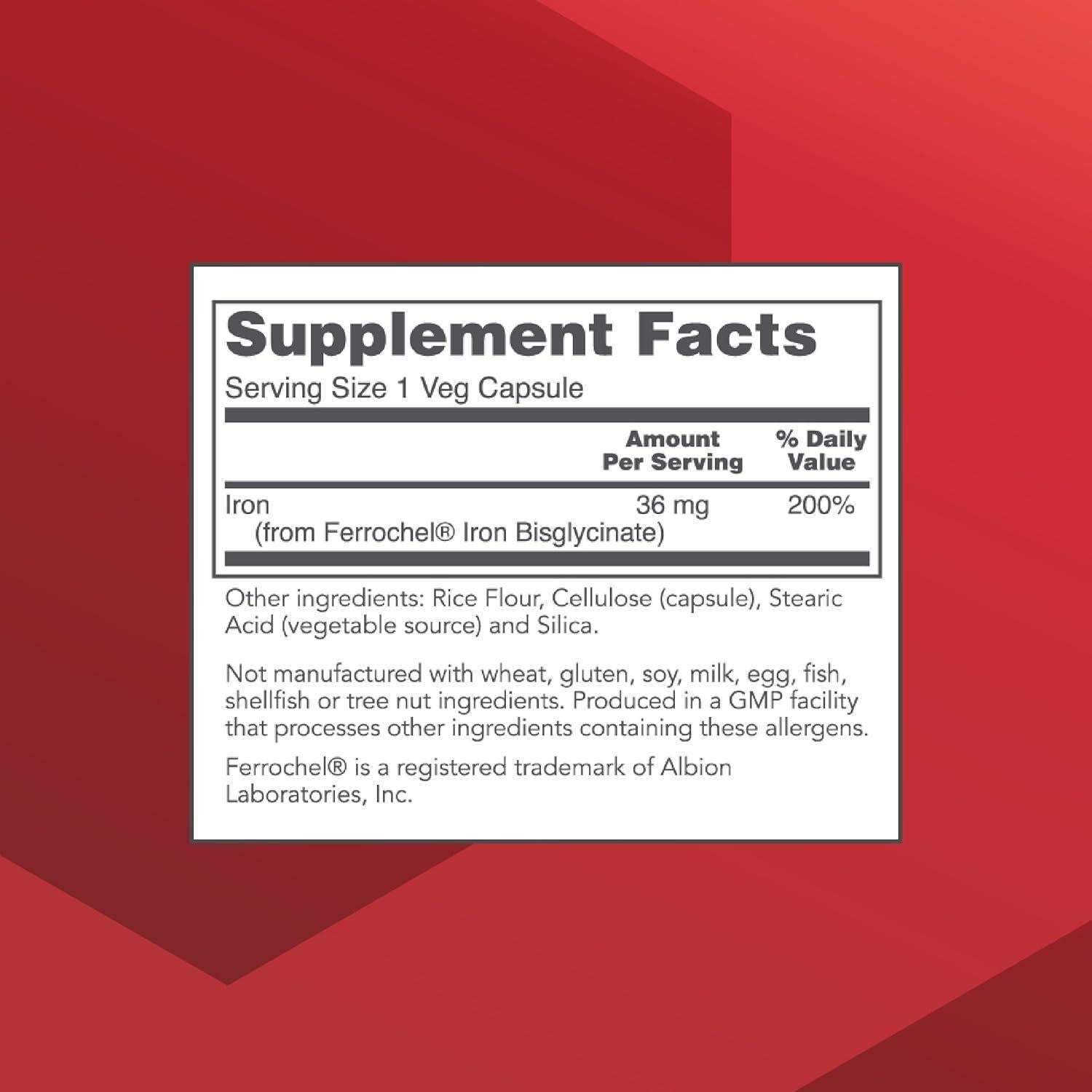 Suplemento de Hierro Ferrochel 36mg - Protocolo Vida - 90 Cápsulas Veganas