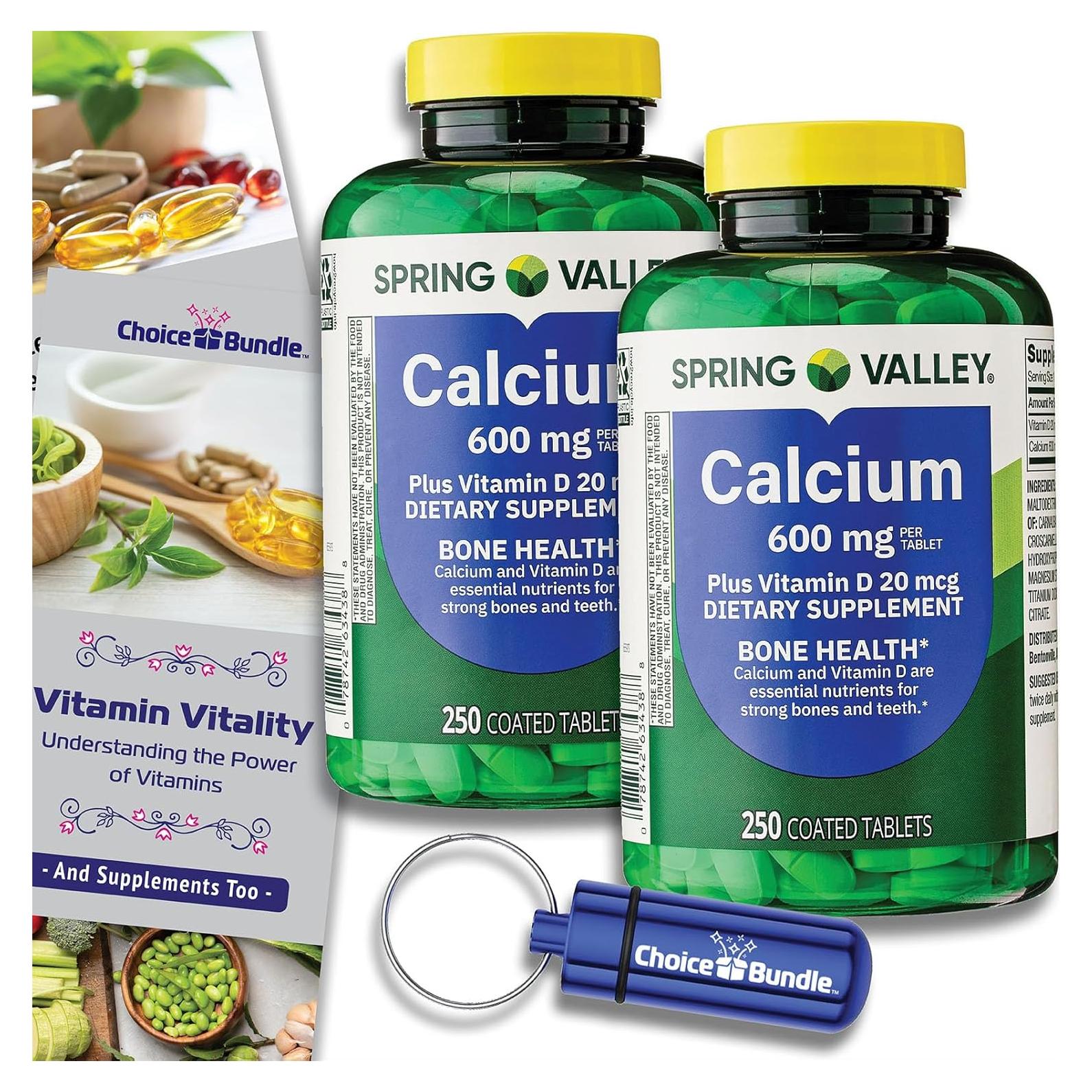Tabletas de Calcio Plus Vitamina D Spring Valley 600 mg 500 Ct
