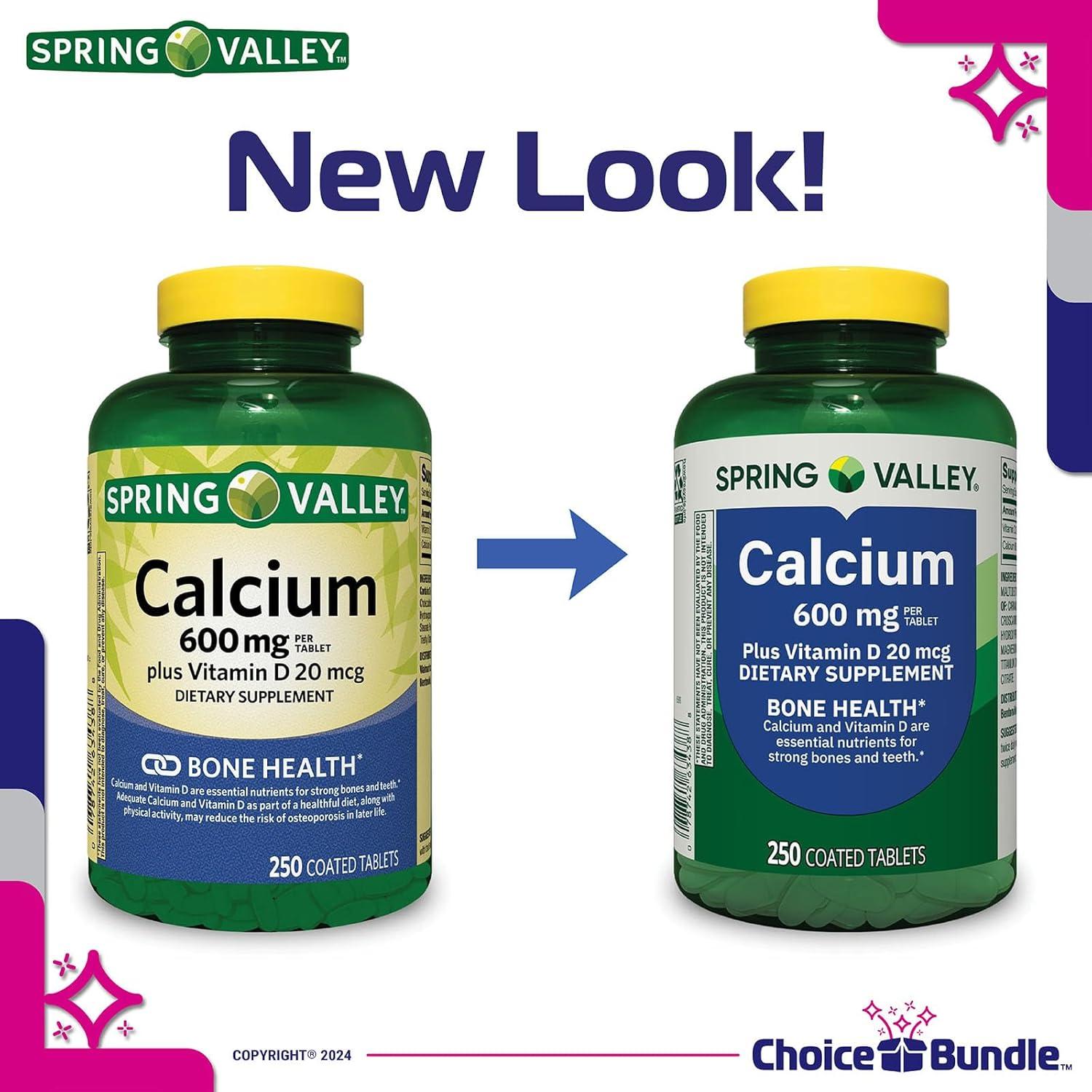 Tabletas de Calcio Plus Vitamina D Spring Valley 600 mg 500 Ct