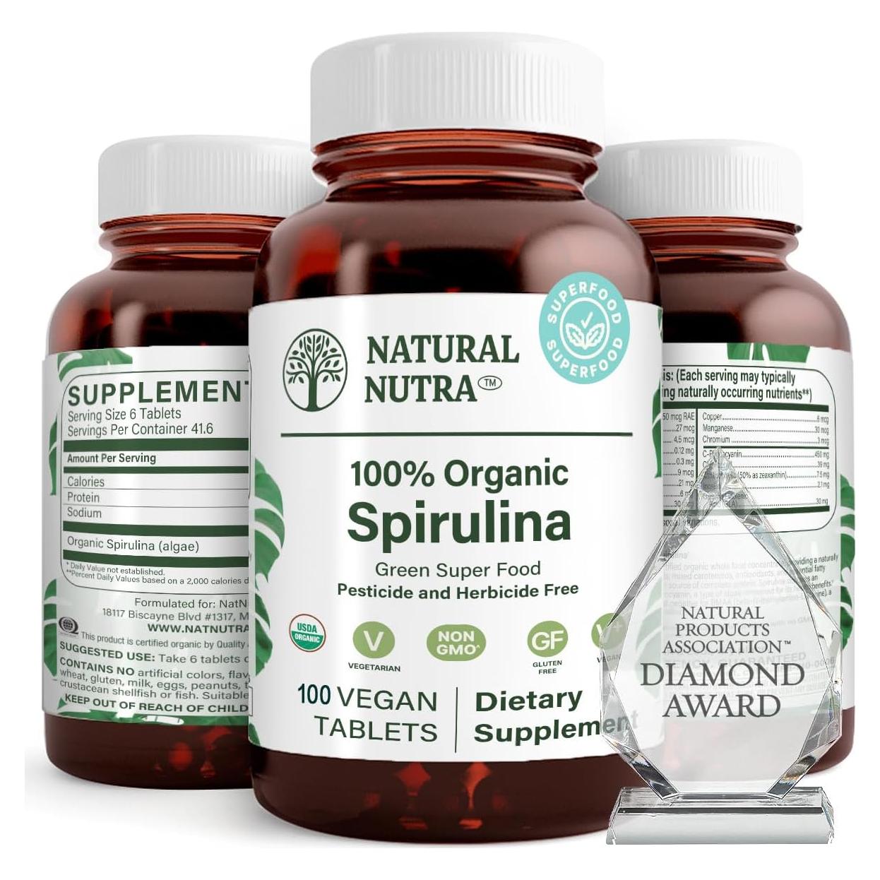 Tabletas de Espirulina Natural Nutra 100% Orgánicas 300mg 100 Unidades