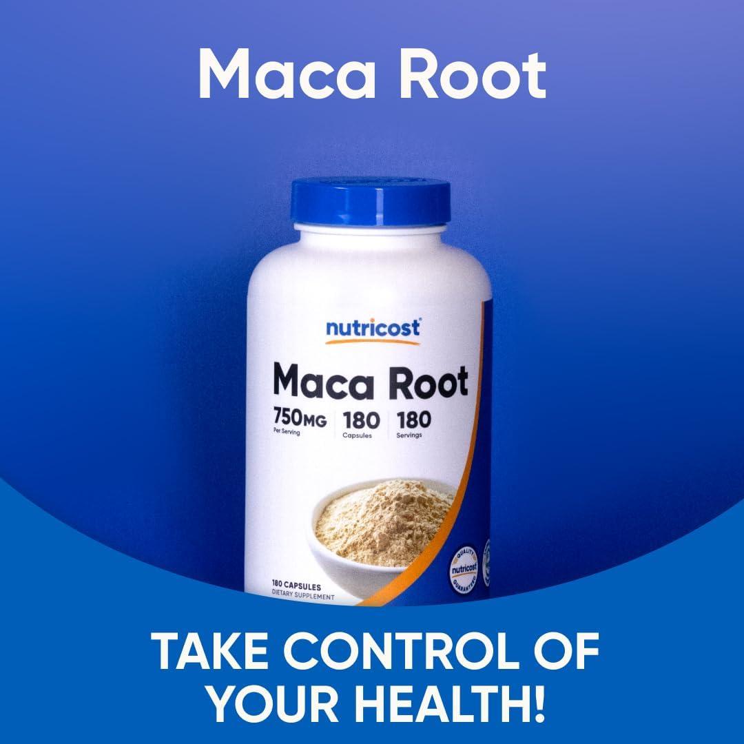 Cápsulas de raíz de maca Nutricost 750mg 180 unidades