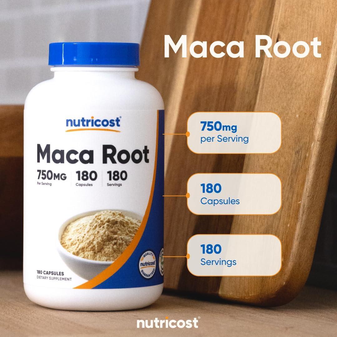 Cápsulas de raíz de maca Nutricost 750mg 180 unidades