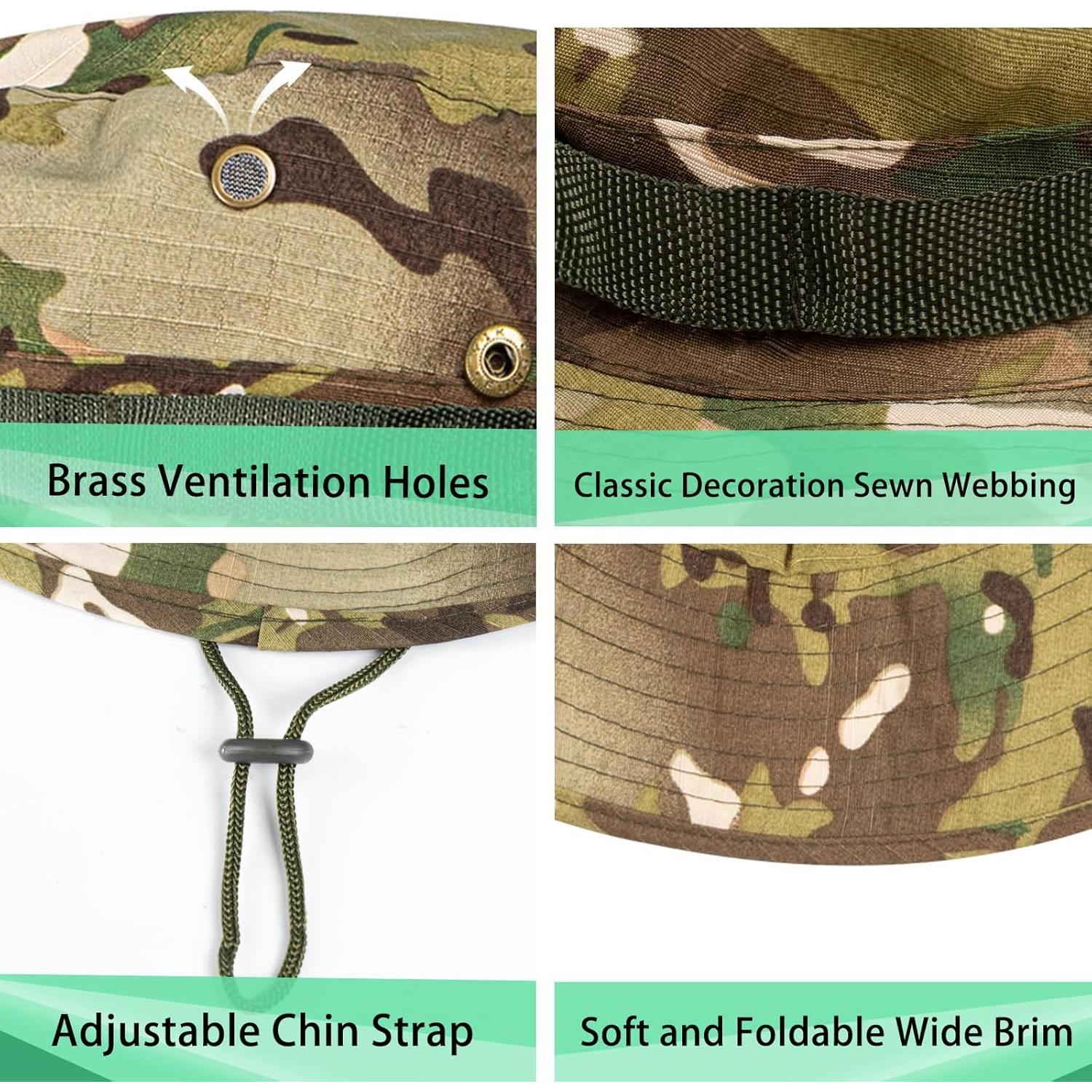 Sombrero Boonie UPF 50+ Verde Camo Unisex para Exterior