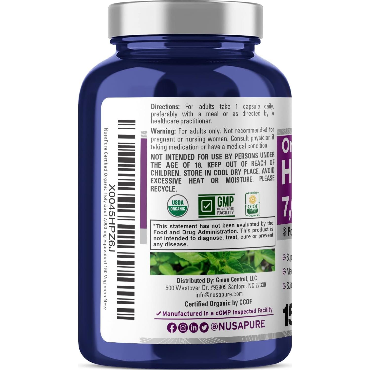 Cápsulas de Albahaca Sagrada NusaPure 350 mg Veganas 150 Unidades