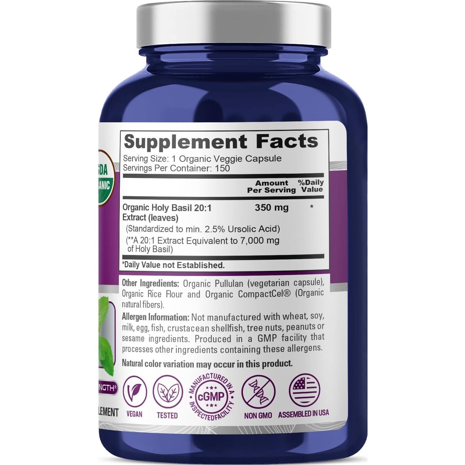 Cápsulas de Albahaca Sagrada NusaPure 350 mg Veganas 150 Unidades