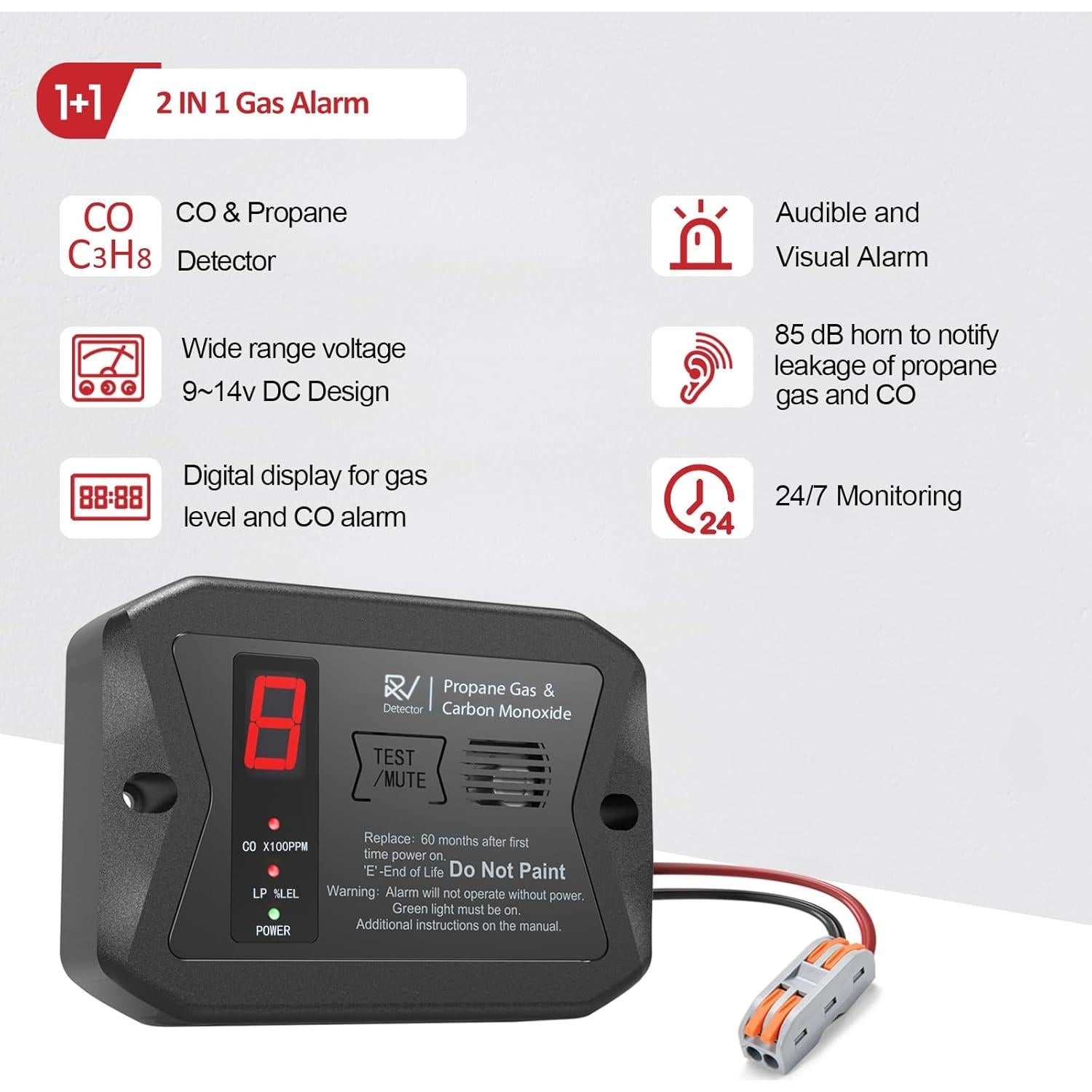 Detector de Alarma Dual Leakbee R502 CO y Gas Propano