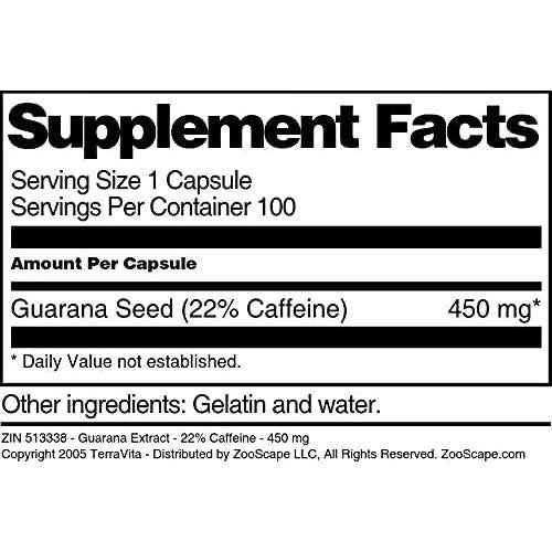 Extracto de Guaraná TerraVita 450 mg 100 Cápsulas 22% Cafeína