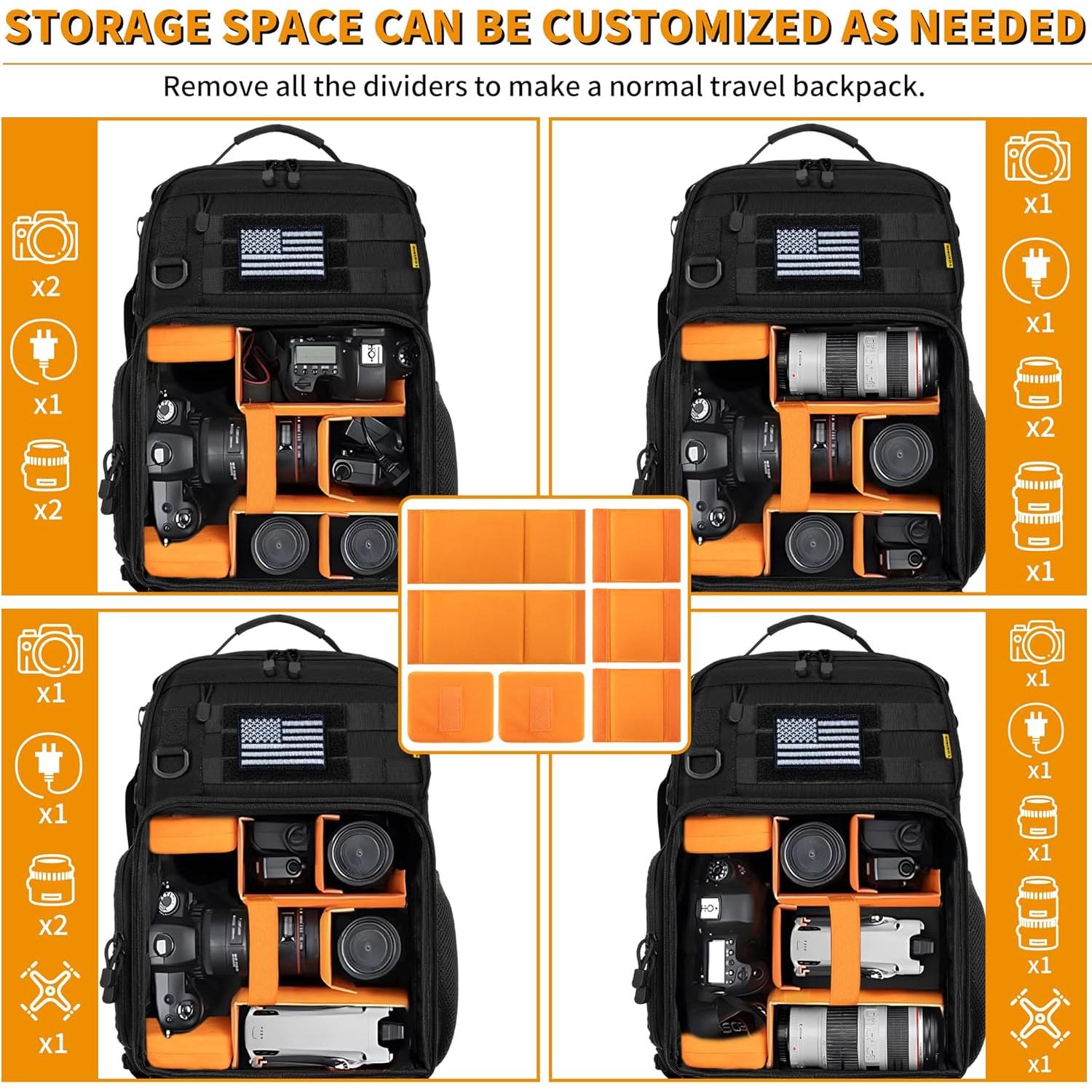 Mochila para cámara TORIBIO resistente al agua con compartimento para laptop 15.6"