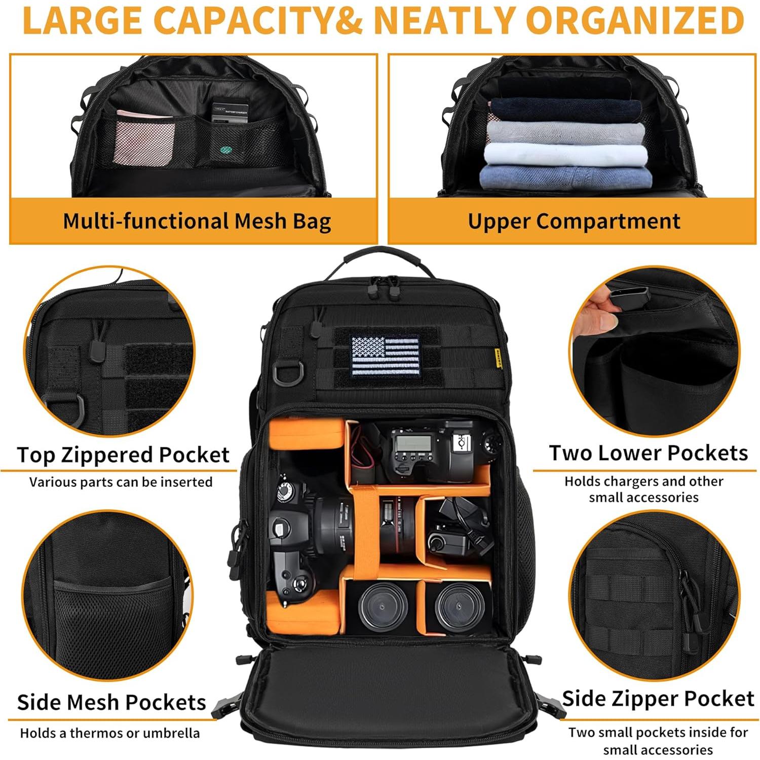 Mochila para cámara TORIBIO resistente al agua con compartimento para laptop 15.6"