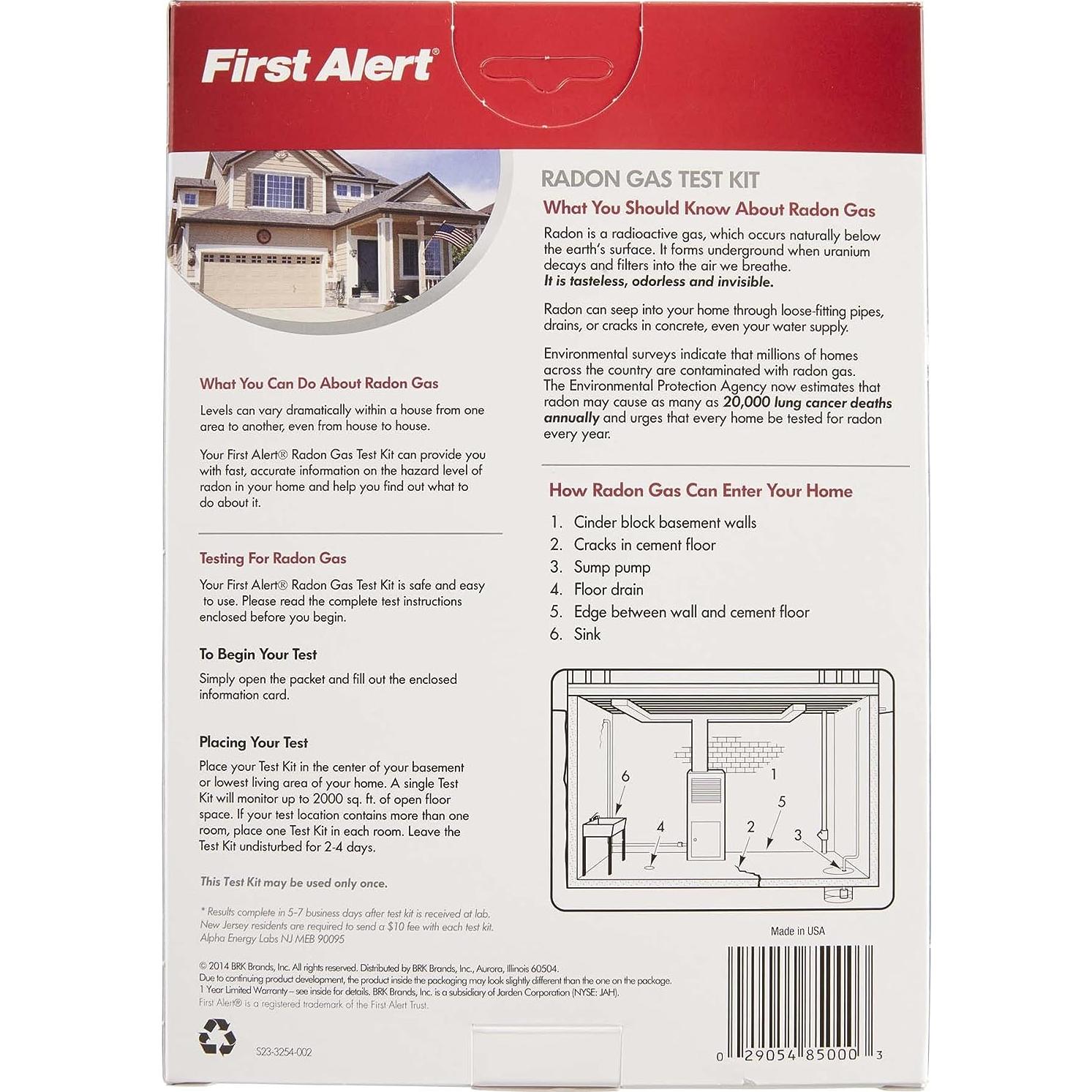 Kit de Prueba de Gas Radón First Alert RD1 - Seguro y Efectivo