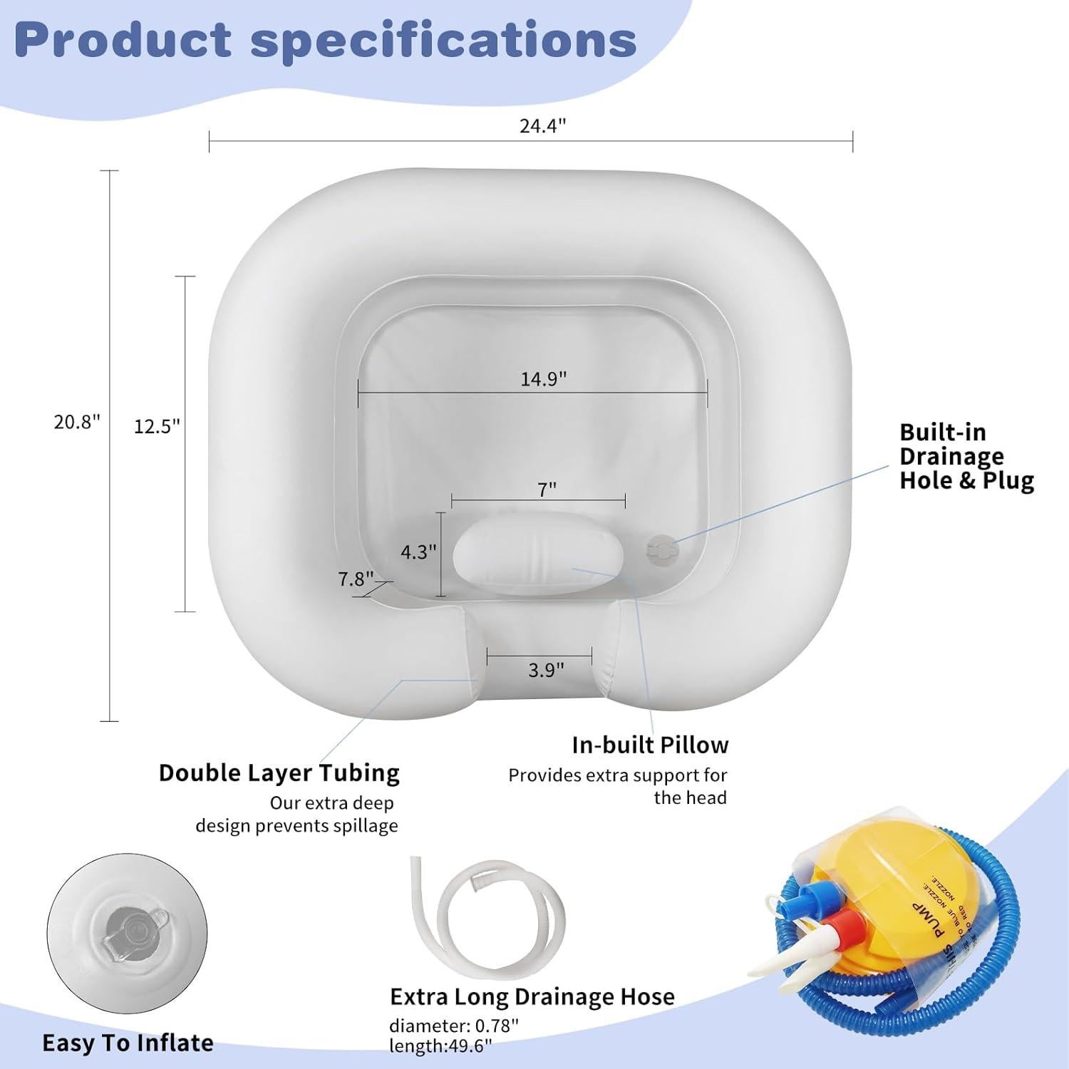 Bañera de Champú Inflable GSengGoung 61x51cm Blanco Crema