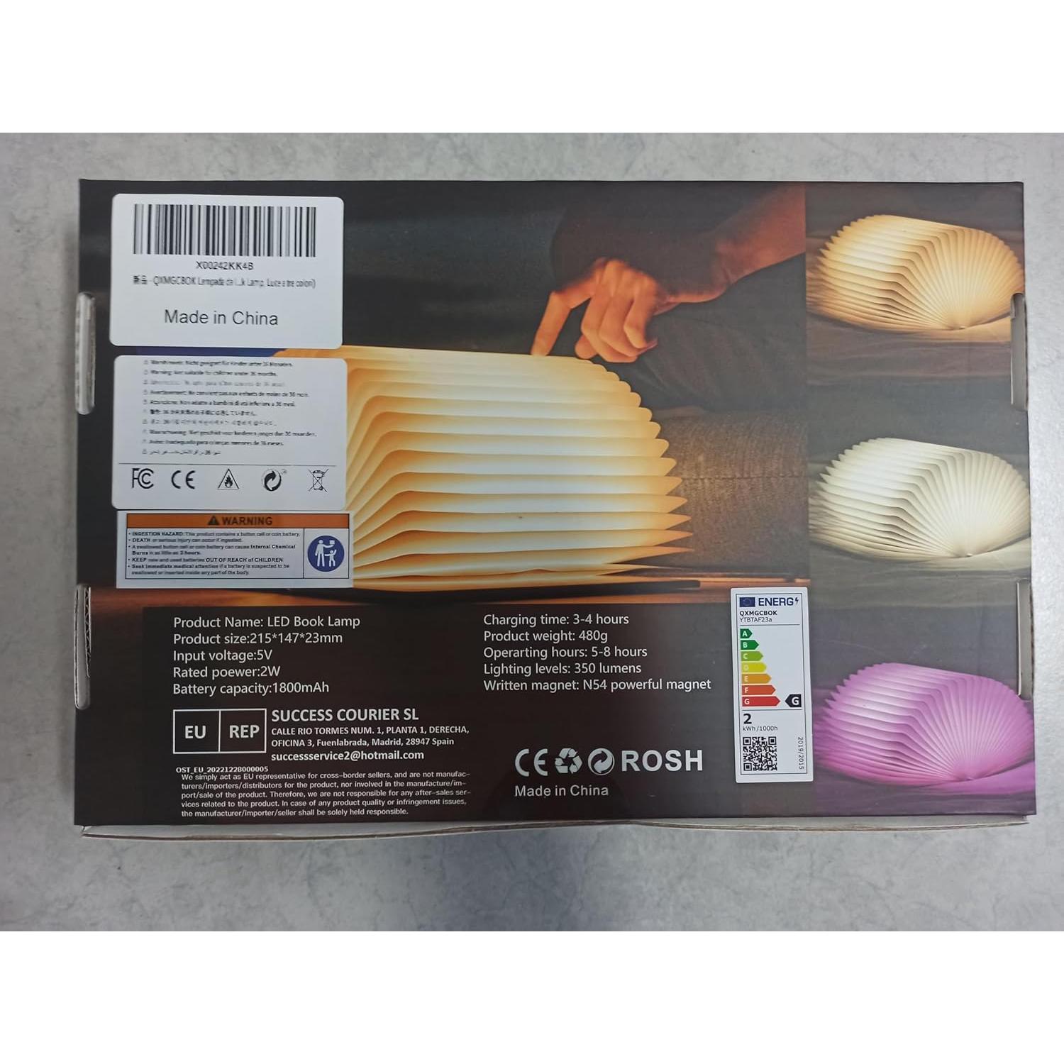 Lámpara de libro LED QXMGCBOK 21.5 cm recargable USB 3 colores