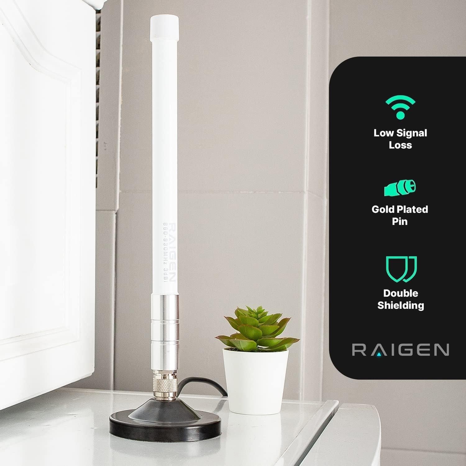 Antena de Fibra de Vidrio Raigen 5.8 dBi con Base Magnética