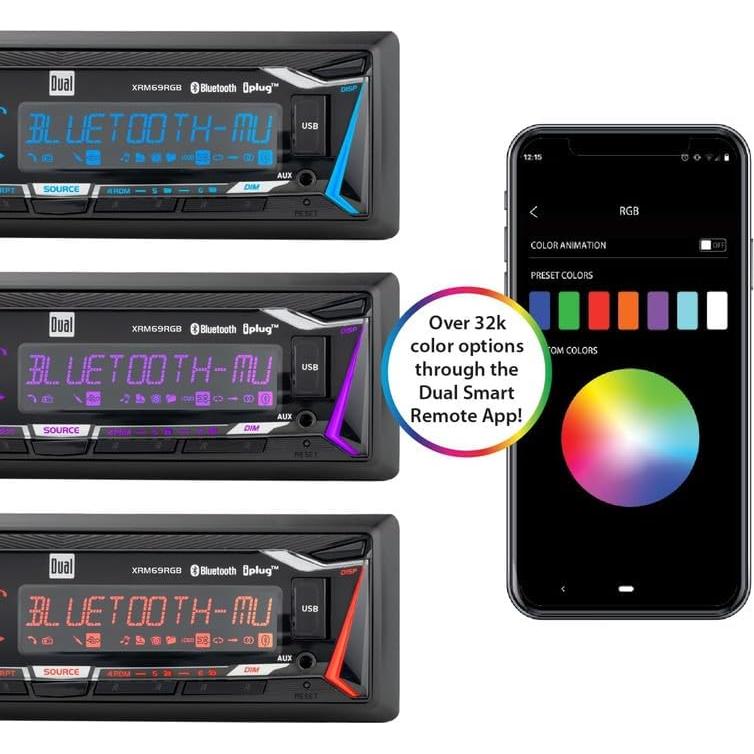 Estéreo de automóvil Dual XRM69RGB con Bluetooth y colores RGB