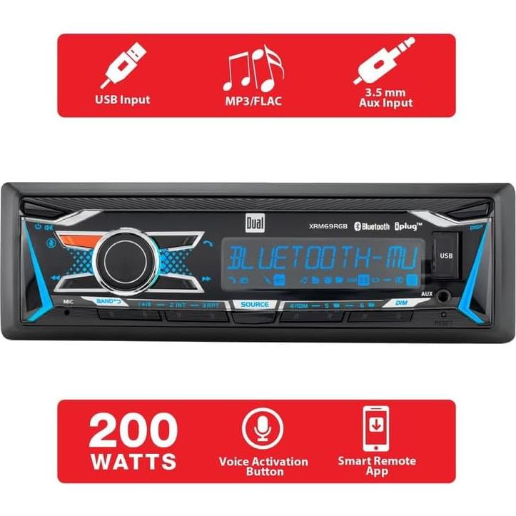 Estéreo de automóvil Dual XRM69RGB con Bluetooth y colores RGB
