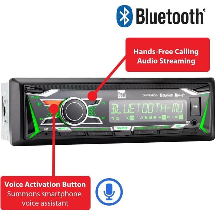 Estéreo de automóvil Dual XRM69RGB con Bluetooth y colores RGB