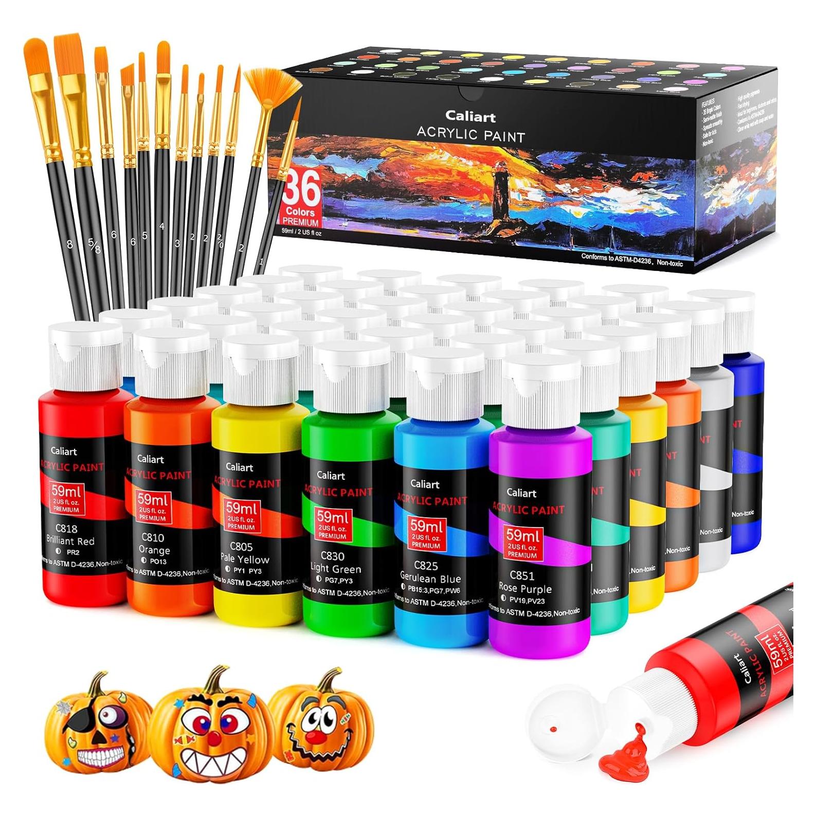 Juego de Pintura Acrílica Caliart 36 Colores 59ml con 12 Pinceles