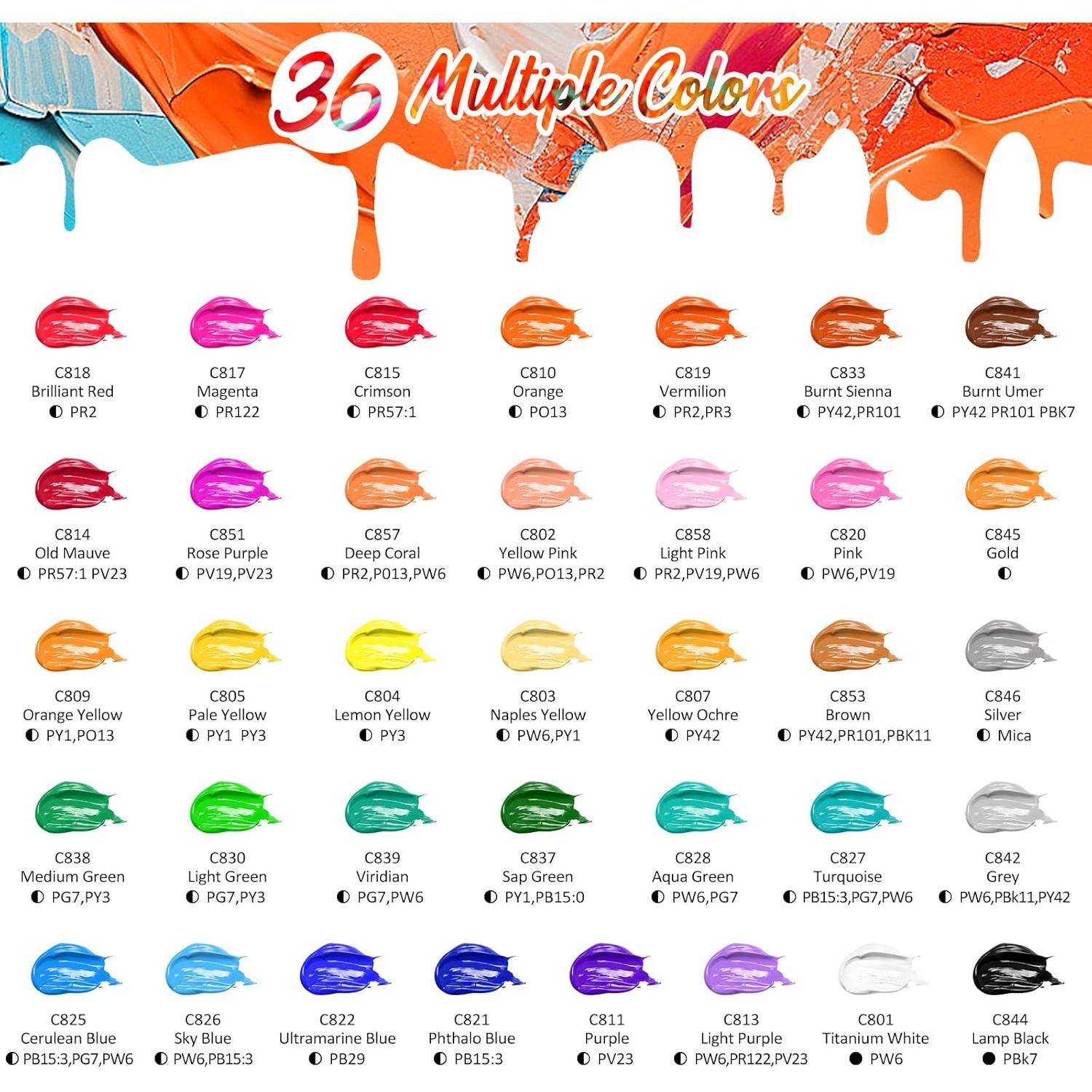 Juego de Pintura Acrílica Caliart 36 Colores 59ml con 12 Pinceles