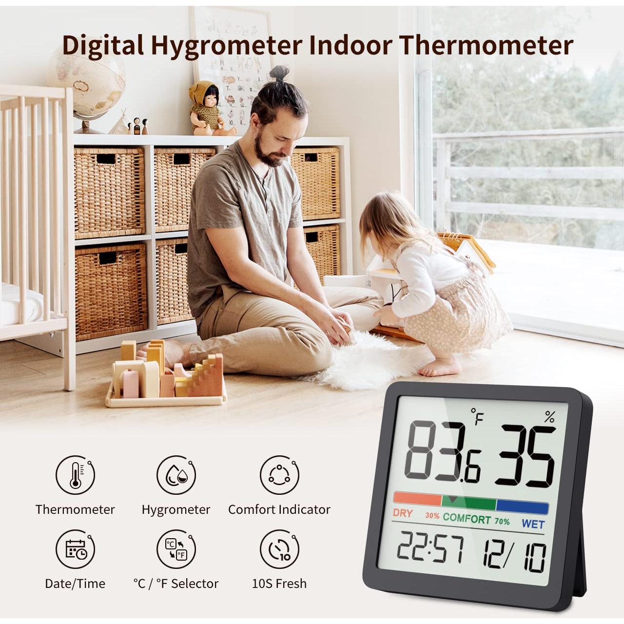 Medidor de Humedad y Temperatura VOCOO - Higrómetro Digital LCD