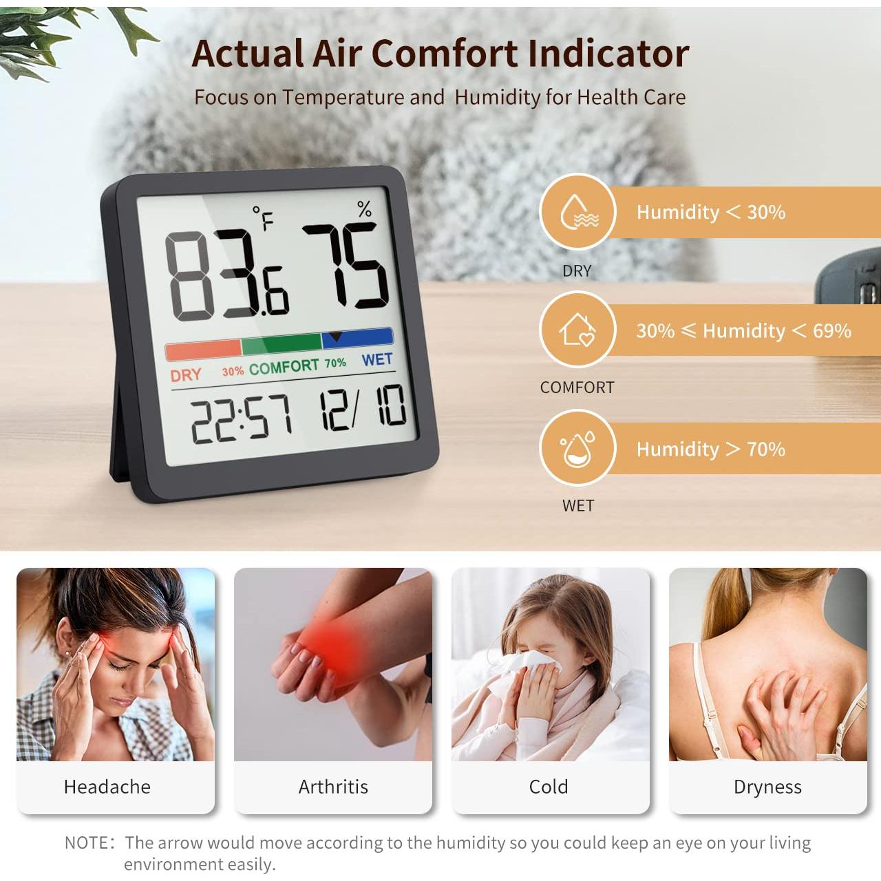 Medidor de Humedad y Temperatura VOCOO - Higrómetro Digital LCD