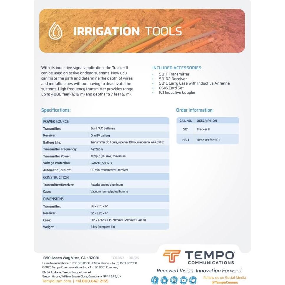 Localizador de Cables Subterráneos Tempo 501 - 2.2 m Profundidad