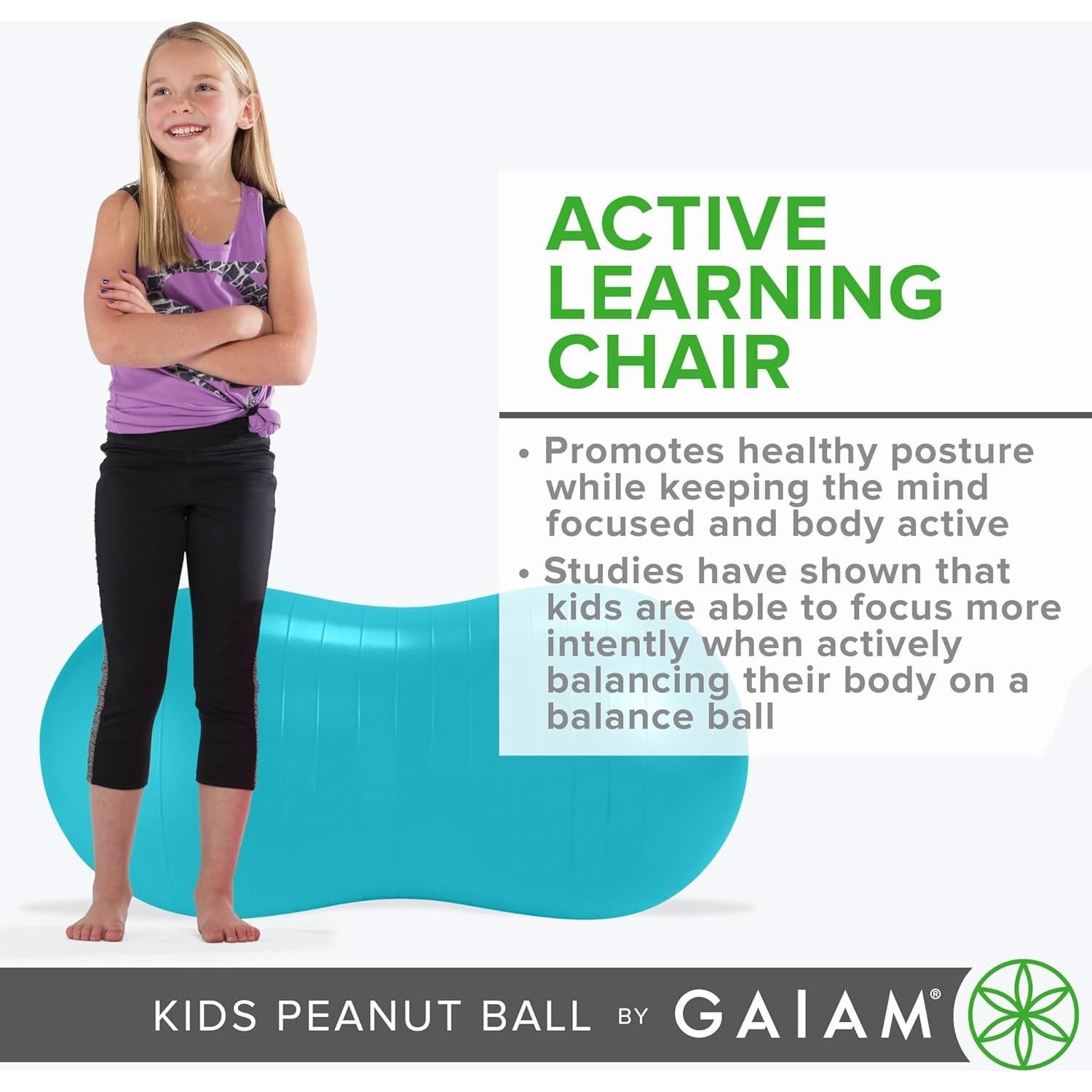 Silla de equilibrio Gaiam para niños en forma de cacahuate azul