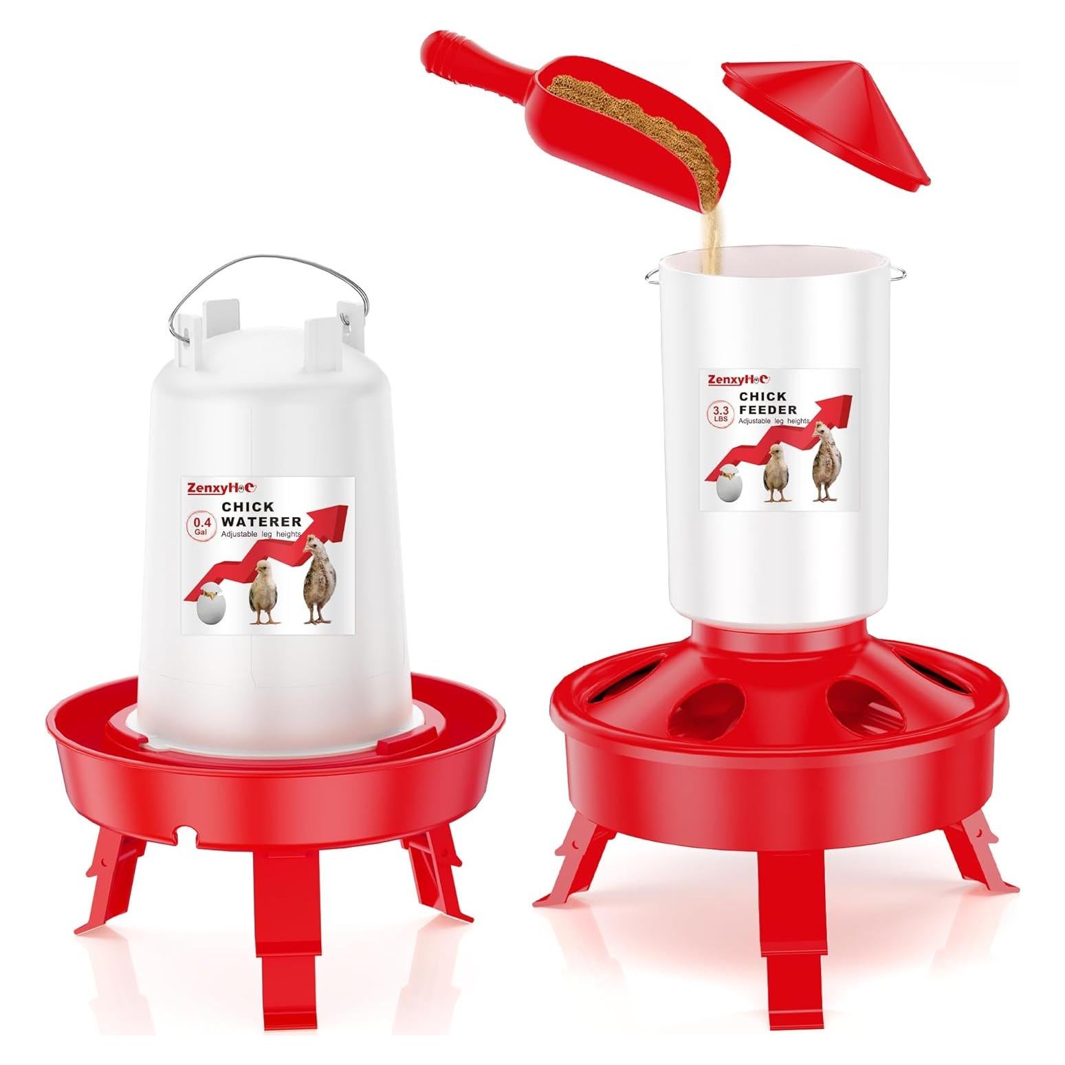 Juego Comedero y Bebedero para Pollitos ZenxyHoC 0.4 Gal Rojo