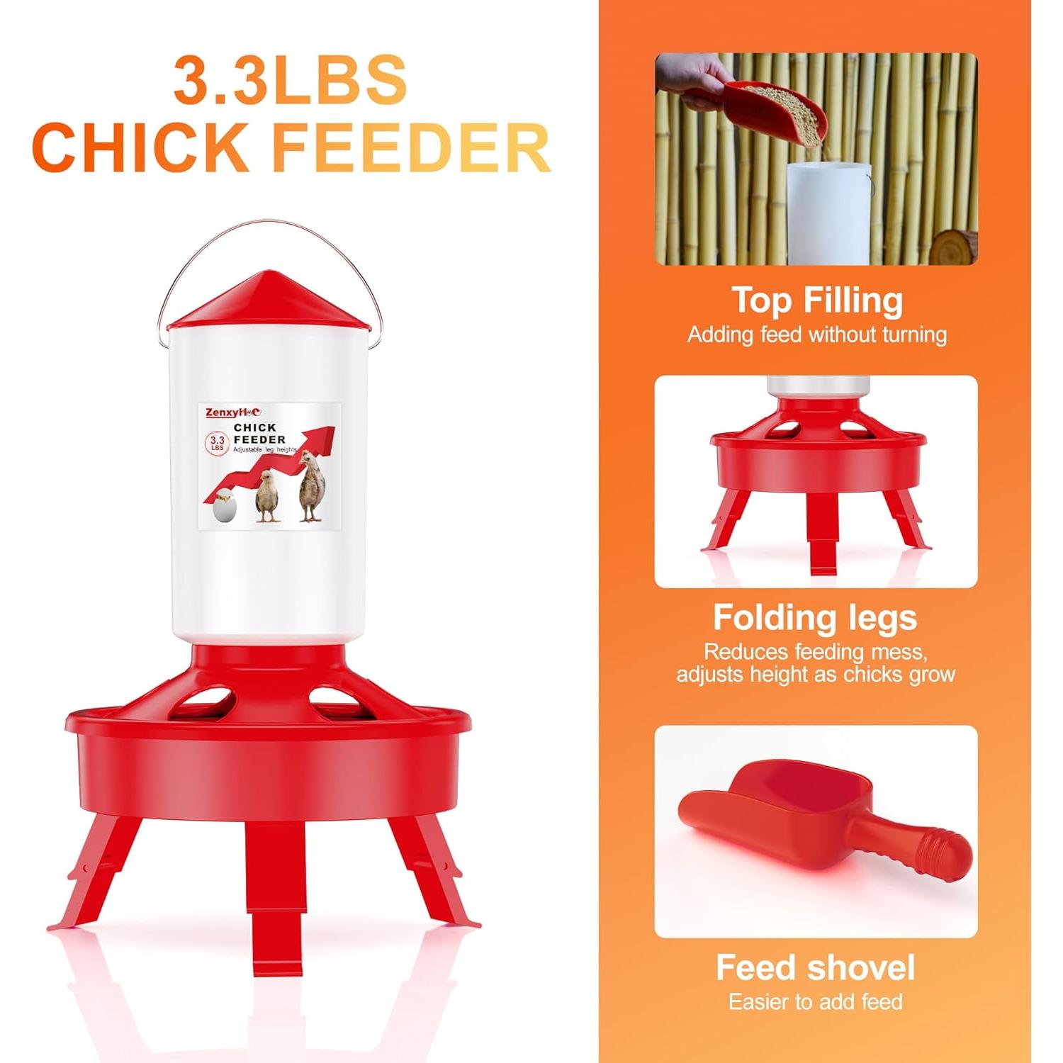 Juego Comedero y Bebedero para Pollitos ZenxyHoC 0.4 Gal Rojo