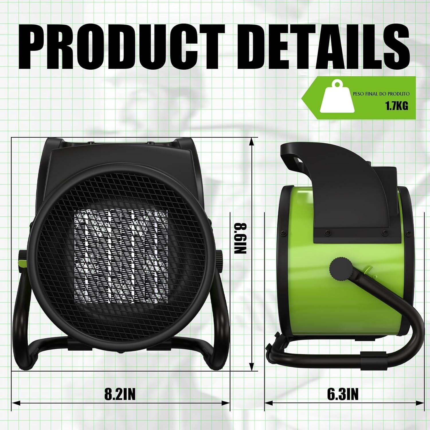 Calentador Eléctrico Gardtech SG665184 1500W Verde para Invernadero