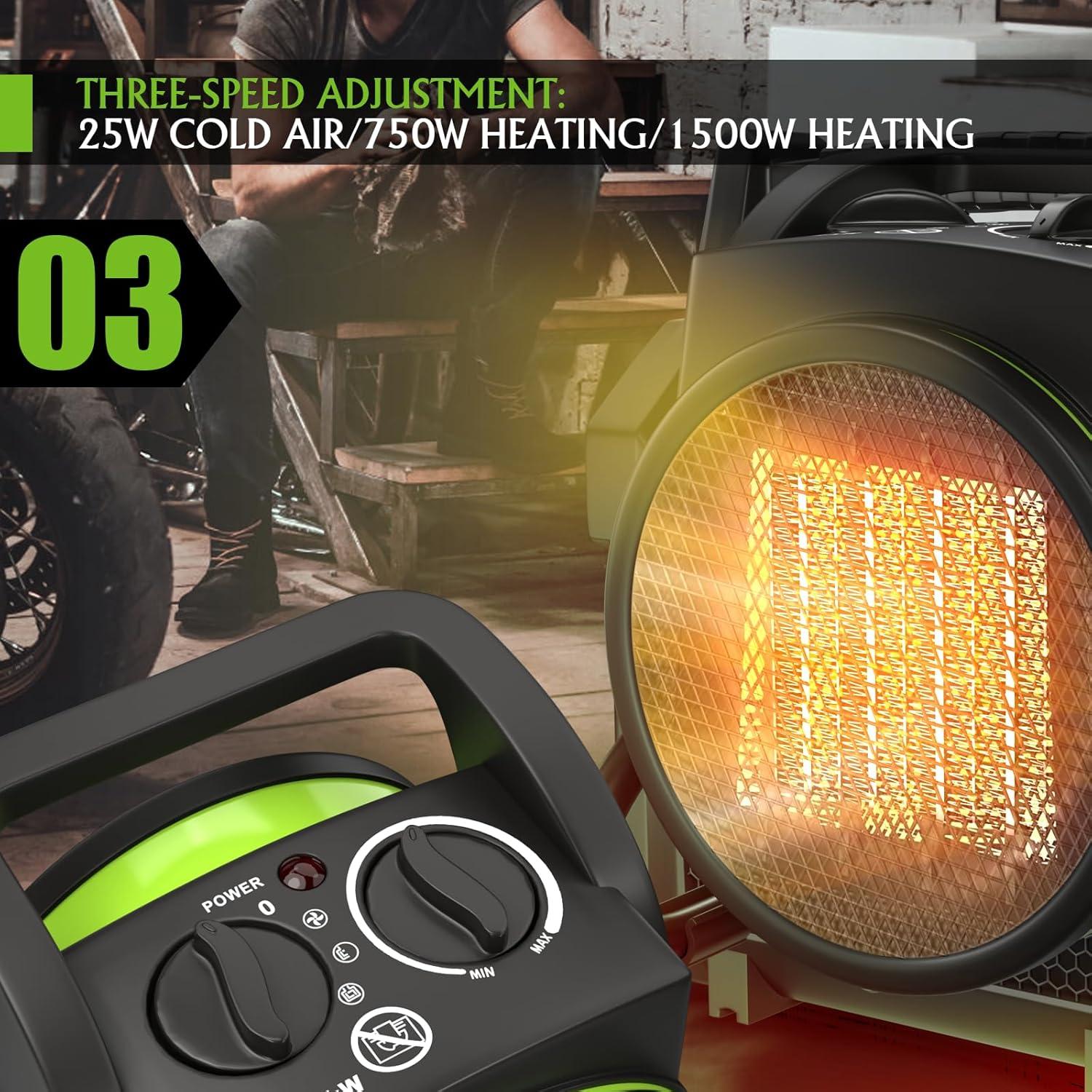 Calentador Eléctrico Gardtech SG665184 1500W Verde para Invernadero