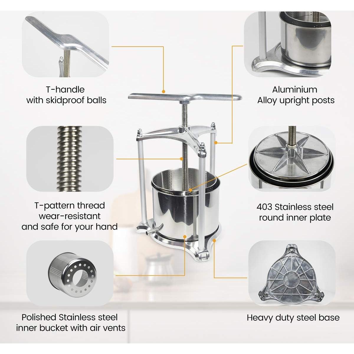 Prensa de Vino EJWOX 1.6L Manual para Frutas y Verduras