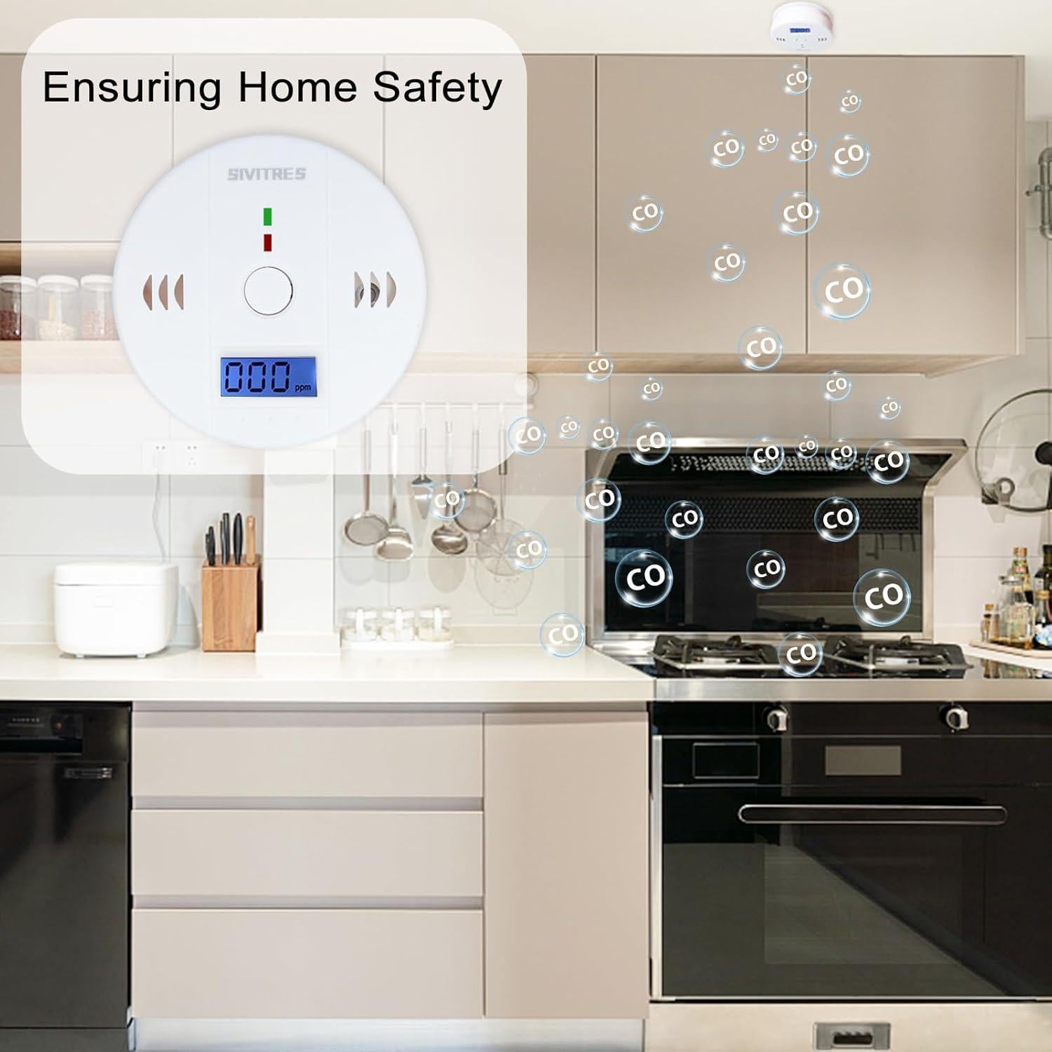 Detector de Monóxido de Carbono SIVITRES T100001F LCD Batería