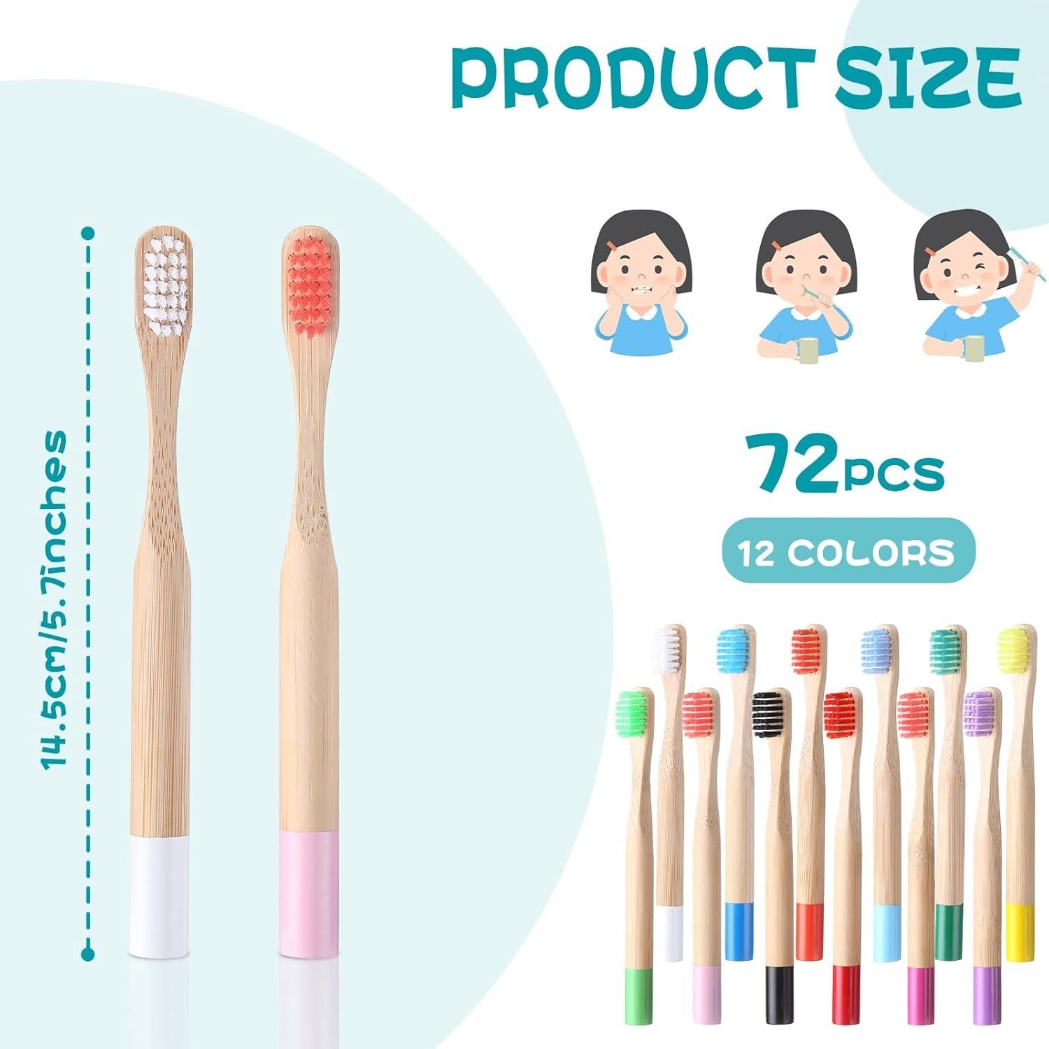 24 Cepillos de Dientes de Bambú para Niños Purpeak 14.5 cm