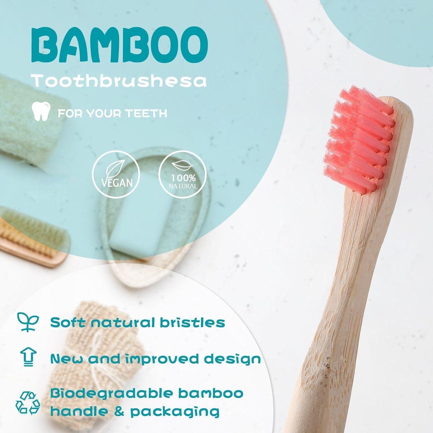 24 Cepillos de Dientes de Bambú para Niños Purpeak 14.5 cm